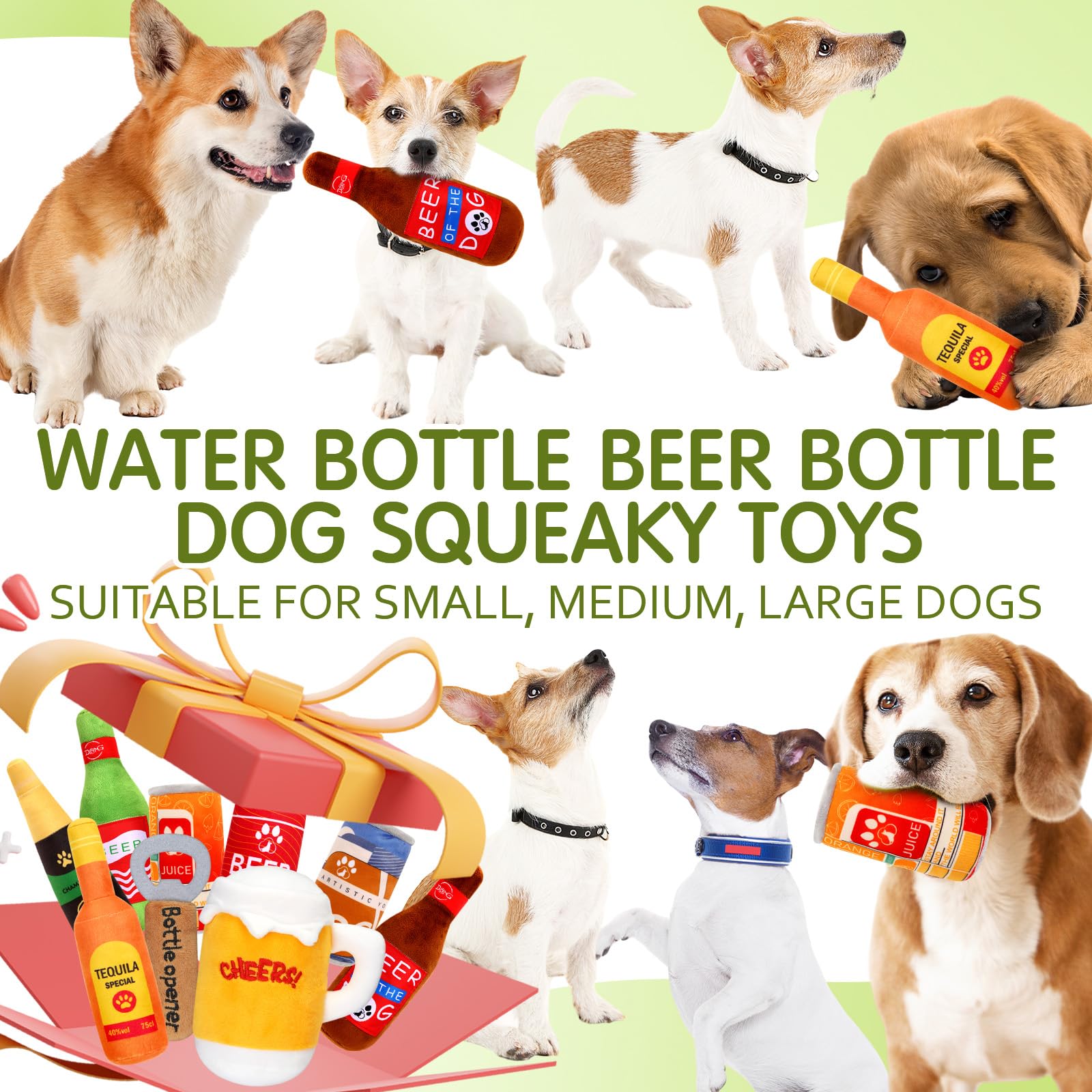 Quietschendes Hundespielzeug-Set, Wasserflasche, Quietschspielzeug, Bulk-Bier, Hundespielzeug, interaktiv, lustiges Hundespielzeug, Welpen, Zahnen, Kauen mit Quietscher für kleine und
