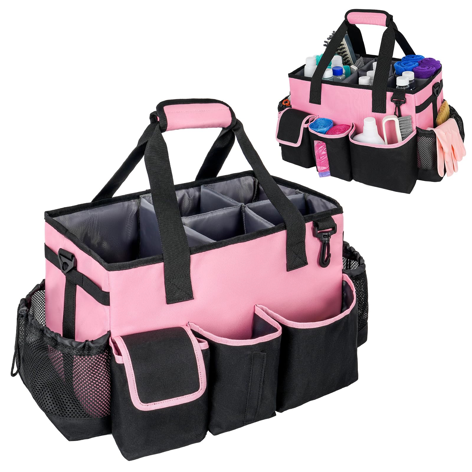 Cleaning Caddy,Large Cleaning Bags for Housekeepers,Cleaning Supplies Organizer with Handle,Pink