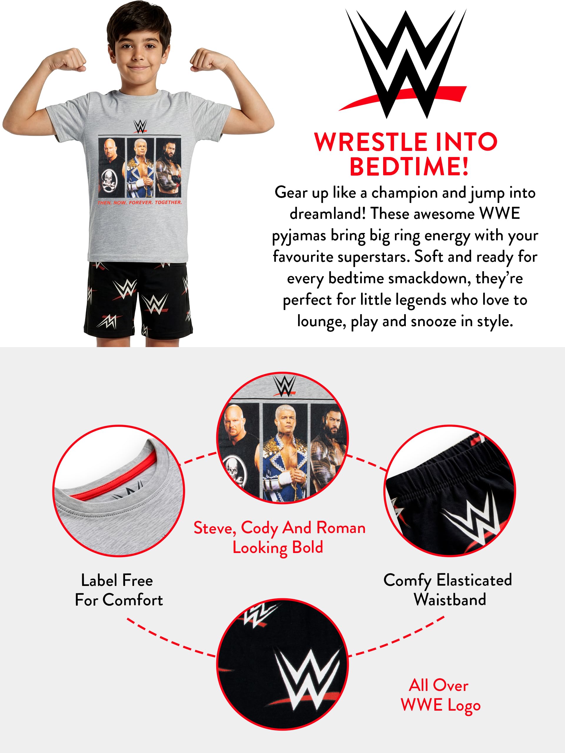 WWE Pyjama Court Enfant, Ensemble T-Shirt A Manches Courtes Et Short pour Garçon, Pyjama De Catch pour Garçon