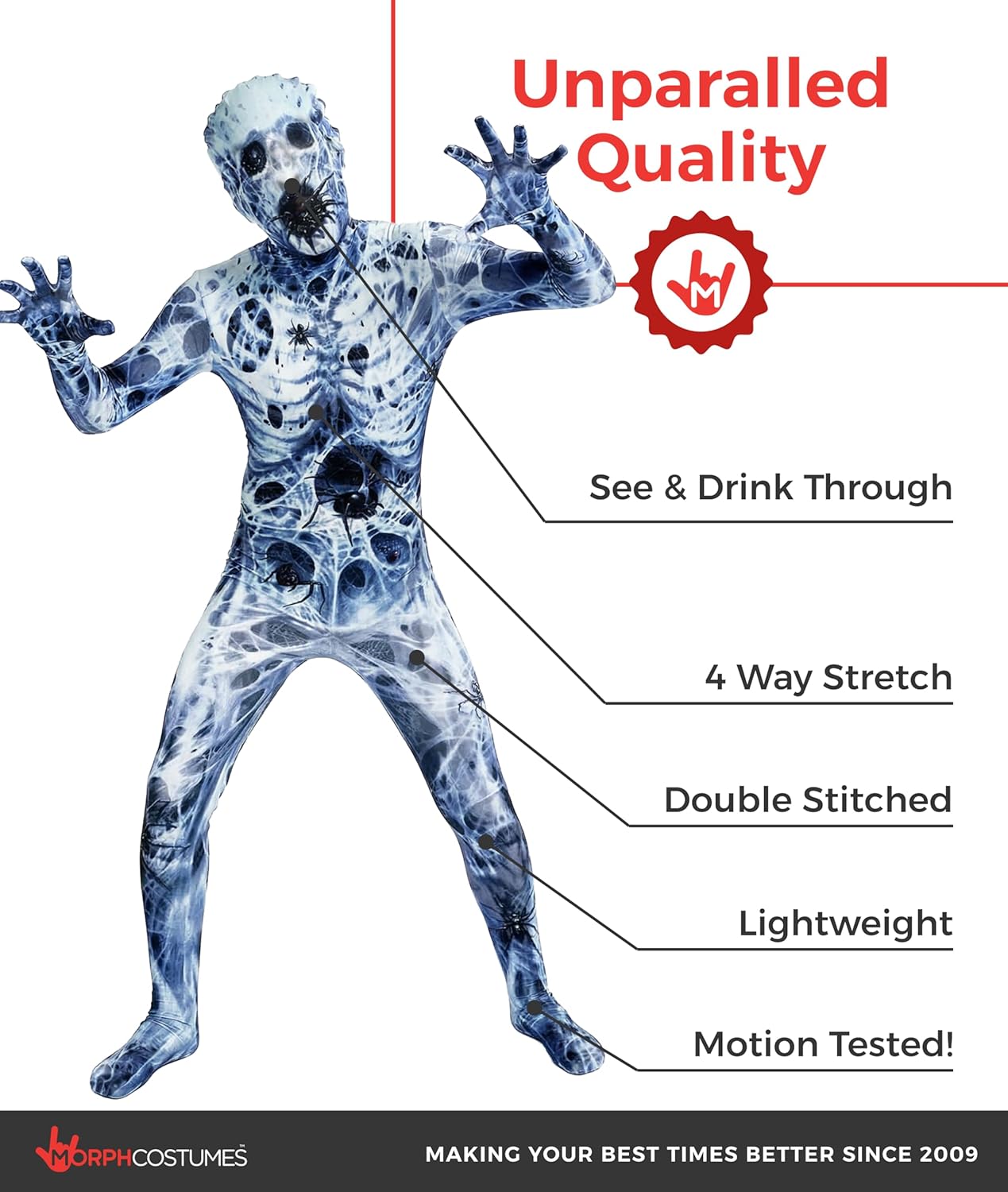 Morphsuits Kids Arachnomania Monster Costume - Large 4'-4'6 / 10-12 Years