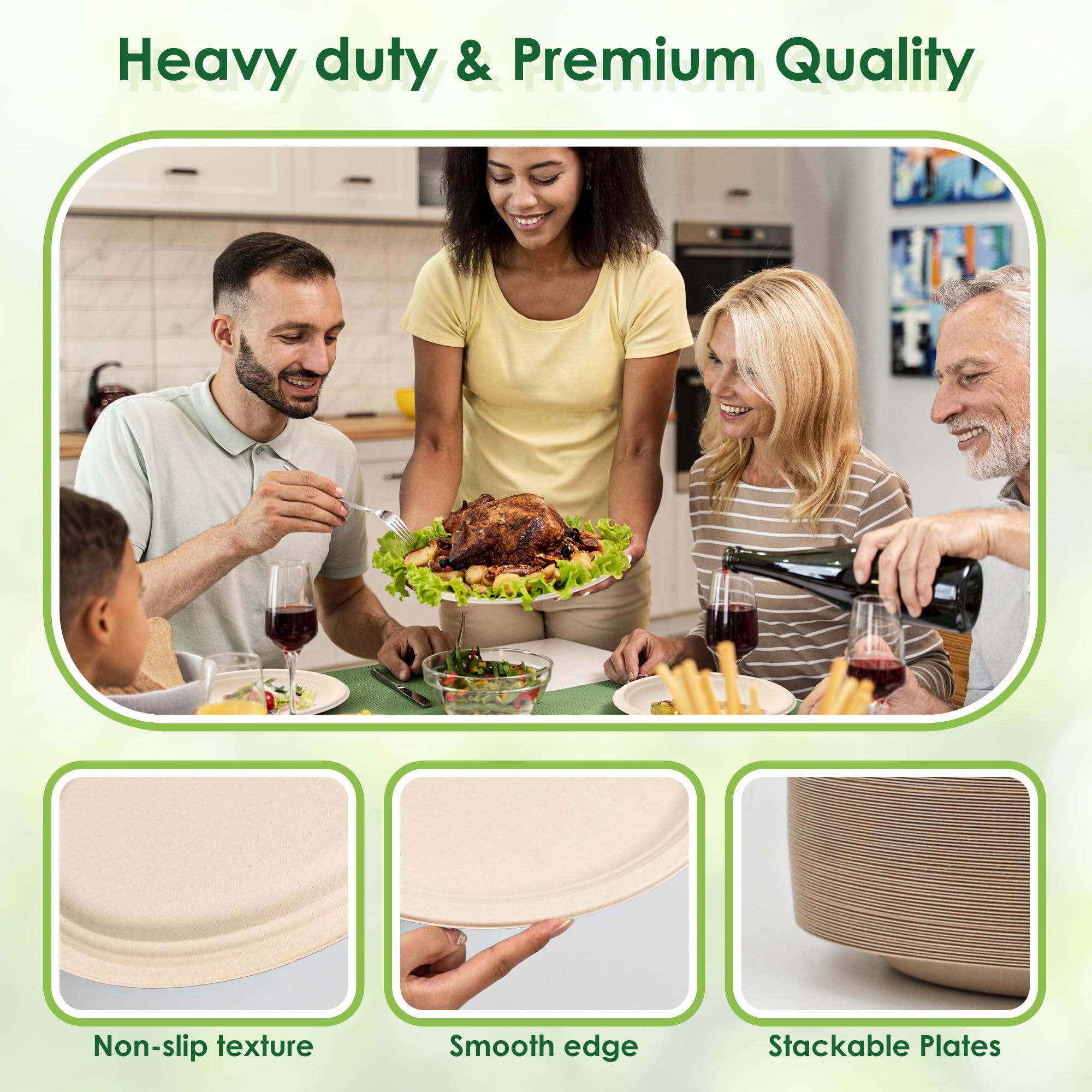 Platos de papel ovalados desechables, paquete de 100 platos de papel biodegradables de 12.5 pulgadas, platos de bagazo compostables resistentes y ecológicos para barbacoa, fiesta, picnic, color