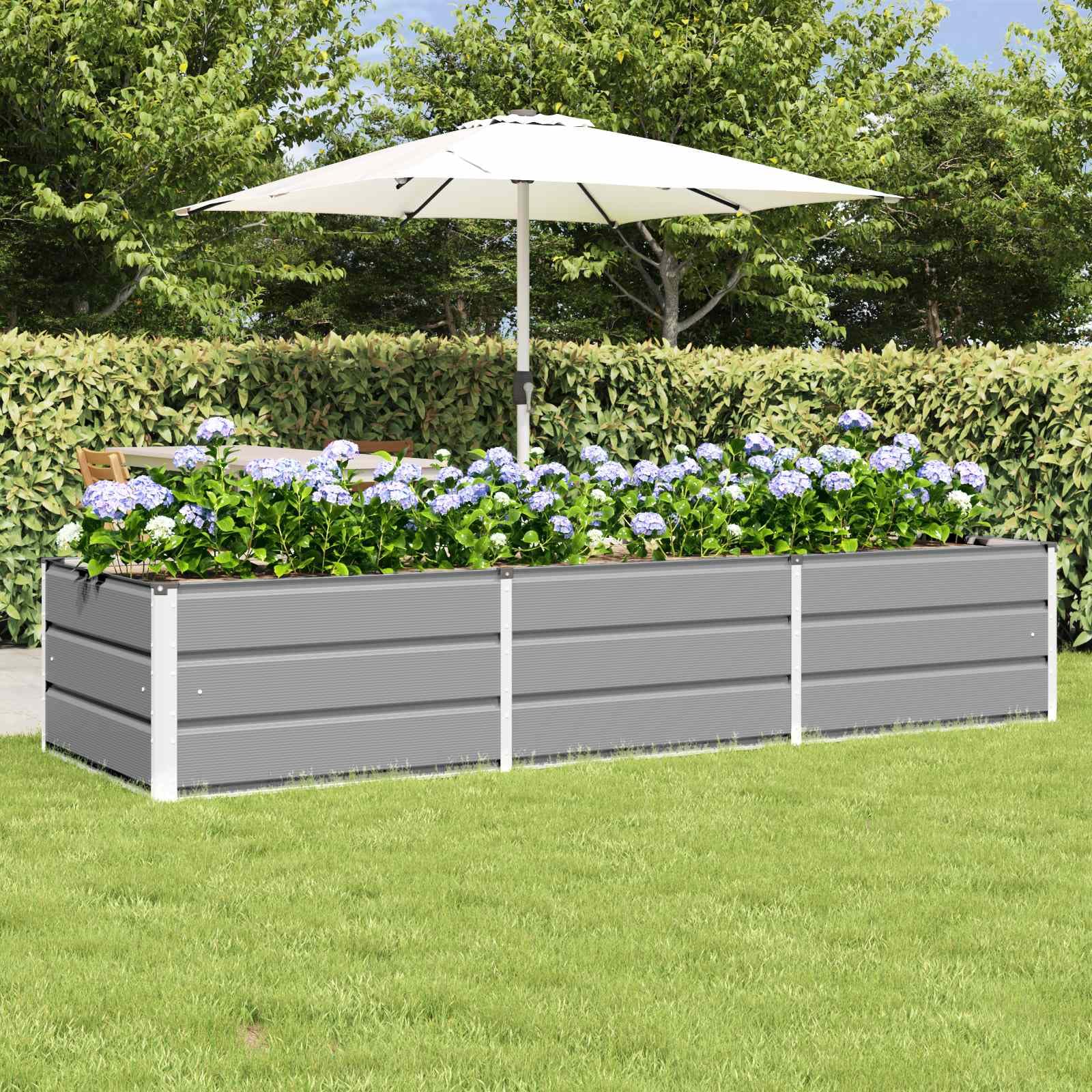 IKAYAA Metal Raised Beds Galvanised Raised Bed for Garden Raised Planters Outdoor Large for Growing Flowers,Herbs and Vegetables-Light grey-240 x 80 x 45 cm