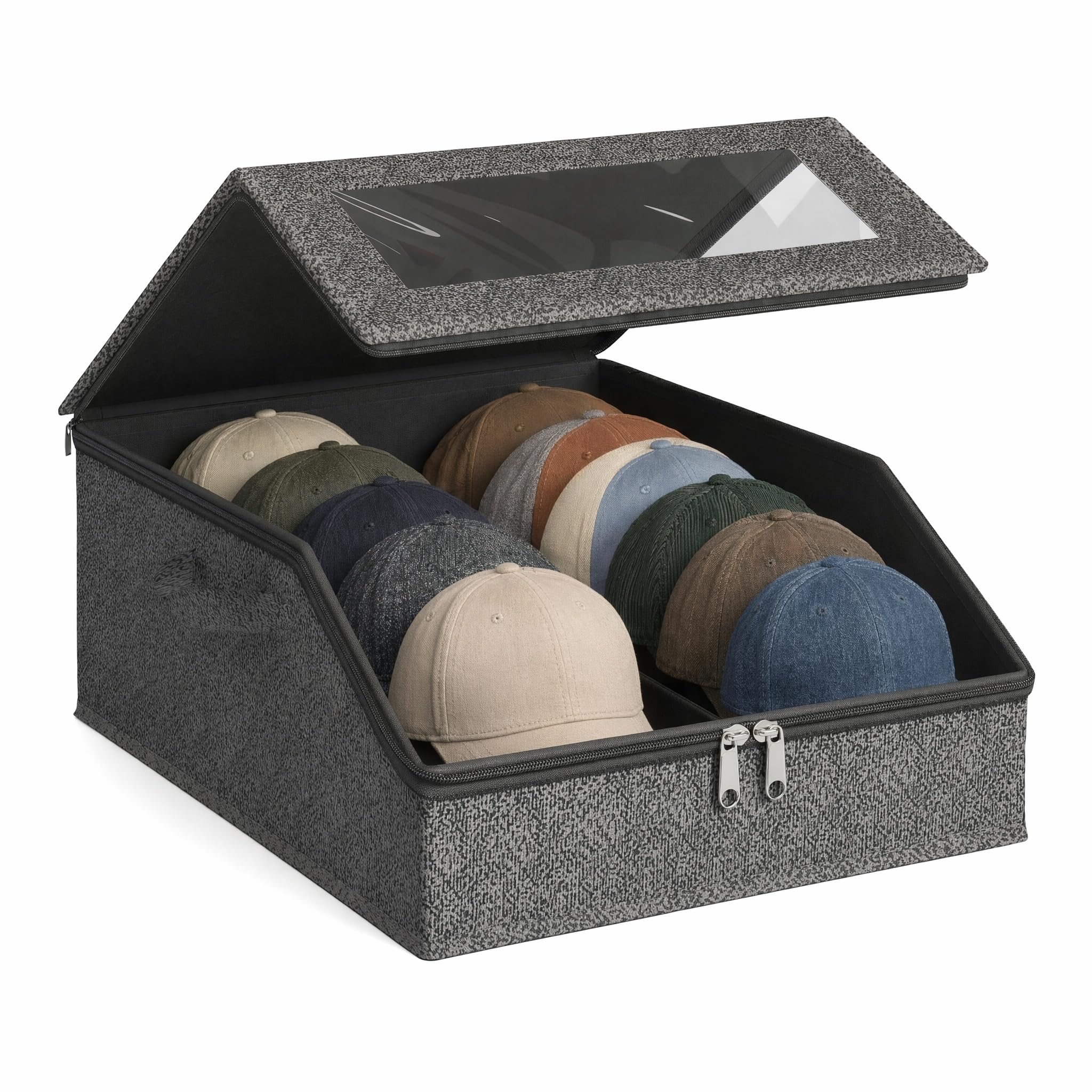 XIAOjnHONG Hat Storage for Baseball Caps, Holds up to 24 Caps Stackable Clear Hat Organizer Large Capacity Foldable Hat with Clear Window 2 Handles for Closet Dustproof Baseball Hat Box(Black)