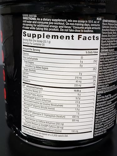 Miniatura 12 de BEYOND RAW LIT AF - Fórmula avanzada de preentreno en polvo Clinical Strength, contiene cafeína, L-citrulina y nitrosigina, sabor dulce y ácido, 20