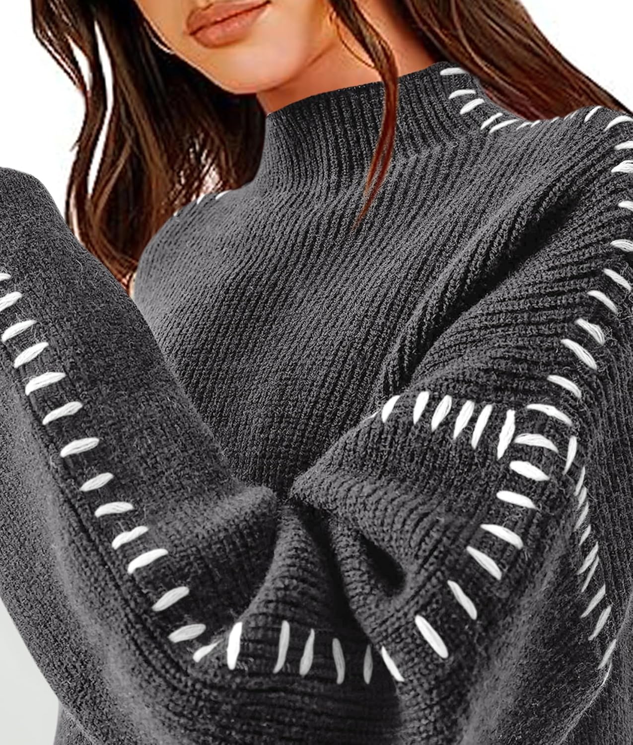 PRETTYGARDEN Women's Chunky Knit Sweaters 2026 Fall Long Sleeve Mock Neck Oversized Pullover Tops Winter Fashion Clothes - Image 5