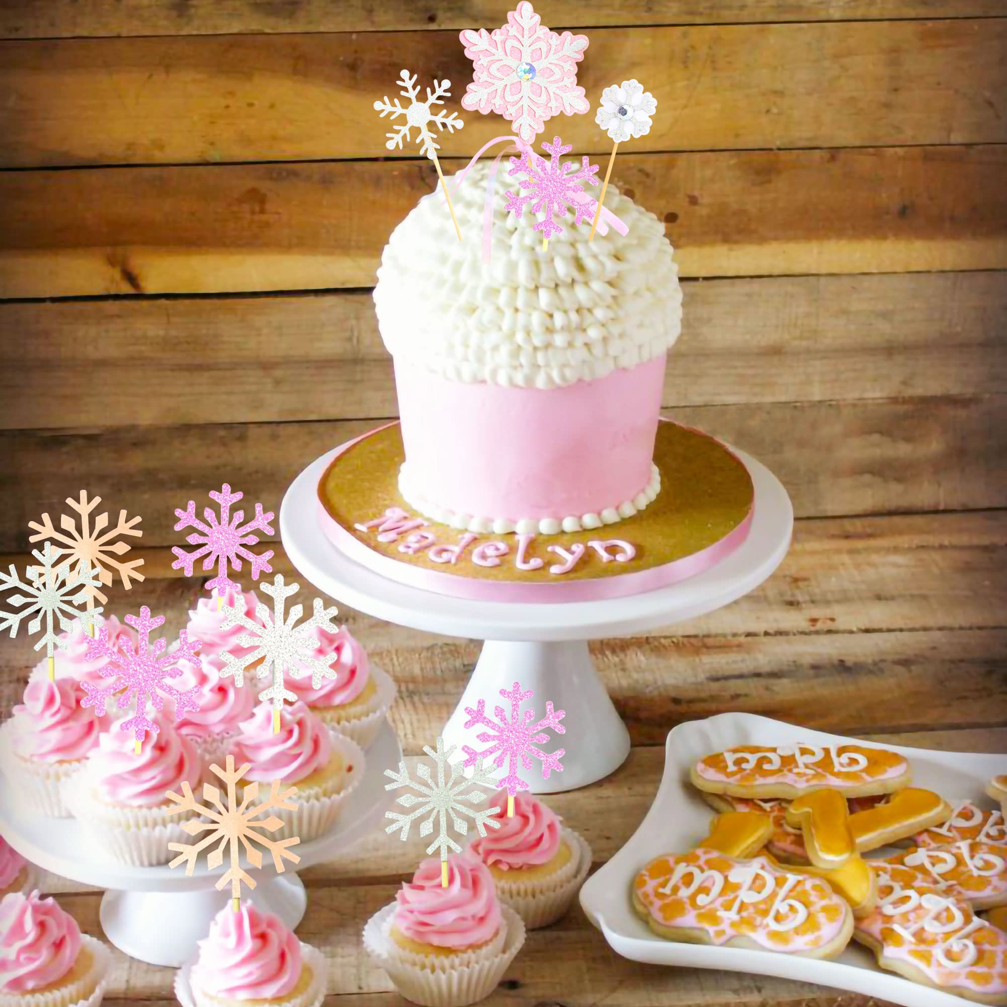 46 PCS Pink Winter Onederland Cake Topper Pink Winter Onederland Cupcake Picks Pink Snowflake Cupcake Picks Pink Snowflake Cake Decoration Winter Onederland Party Supplies Snowflake Party Supplies