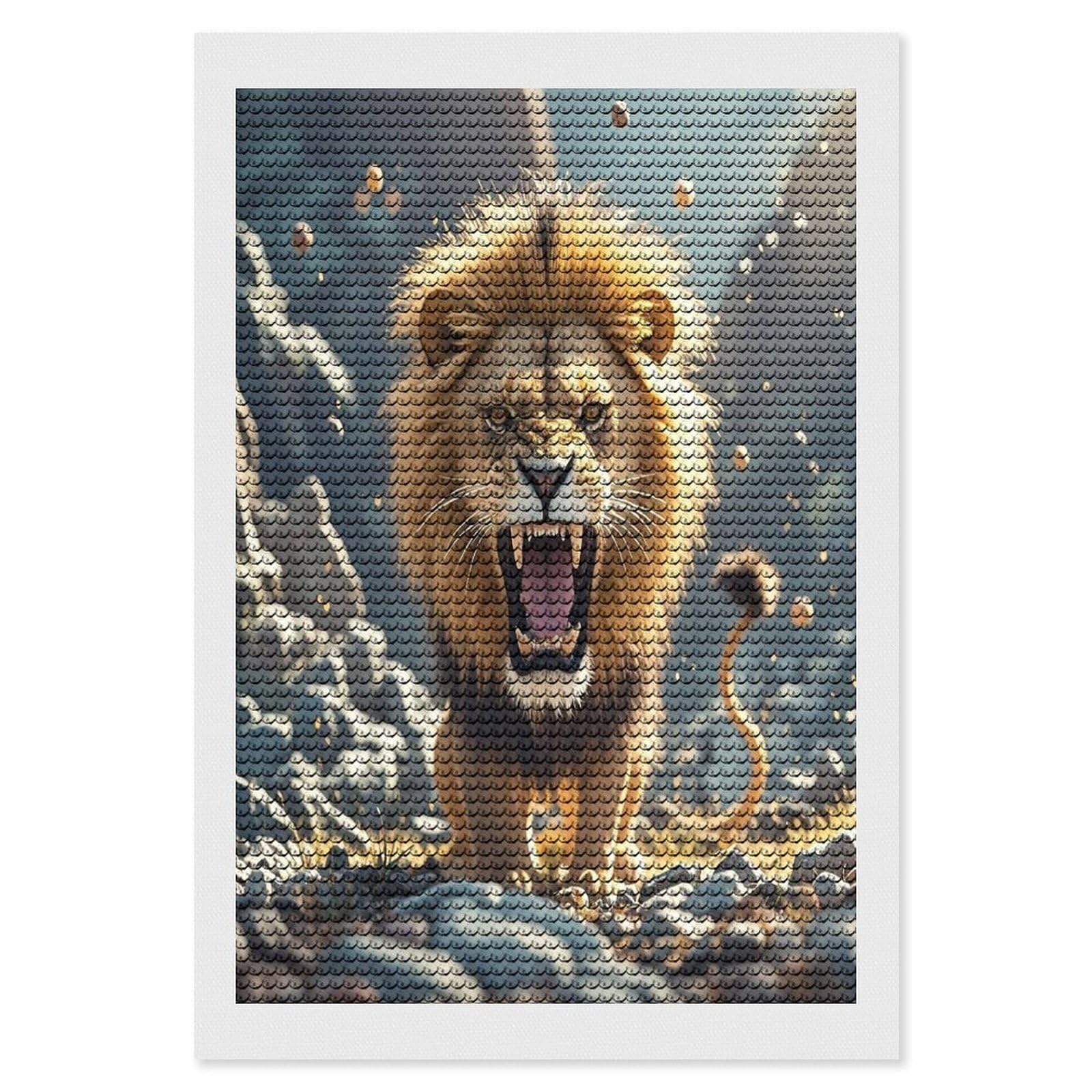 FekiLoot Angry Roaring Lion Diamond Painting Kits for Beginners DIY Diamond Art Kits for Adults Full Drill Round Diamond Dot Gem Art Painting Fun DIY Crafts for Home Kitchen Wall Decor Gift 8"x12"
