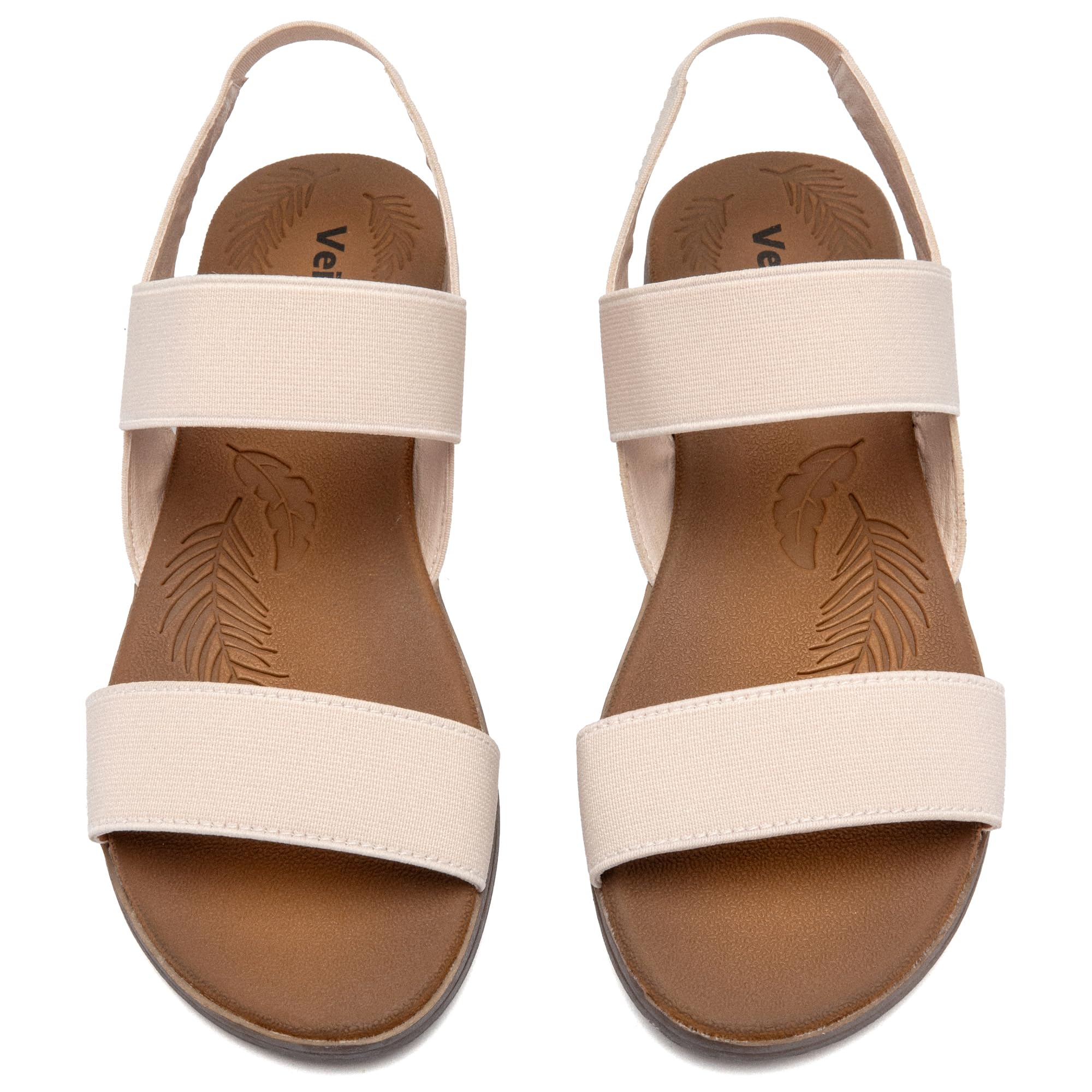 Veittes Women's Casual Flat Slide Sandals - Adjustable Elastic Strappy Double Bands Summer Flat Sandals