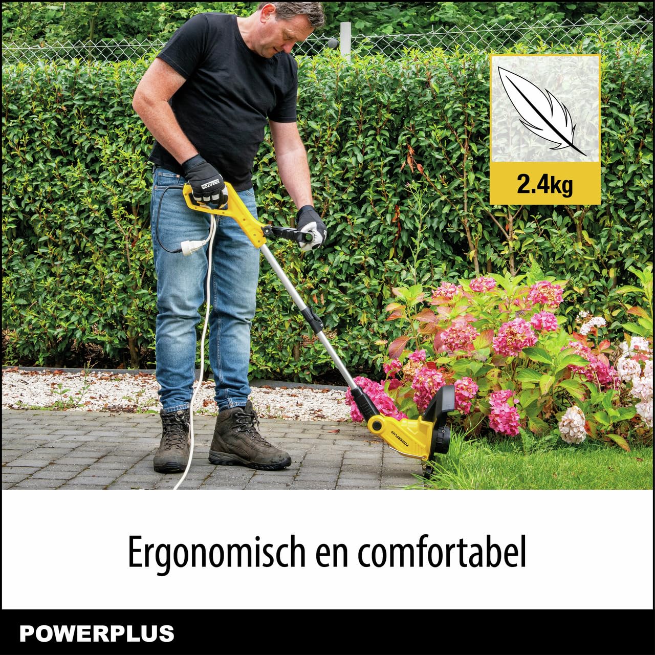 POWERPLUS Tosaerba elettrico POWXG30031-450 W e 300 mm Ø, strumento da giardino 2 in 1 come tosaerba e boratrice per il tuo giardino