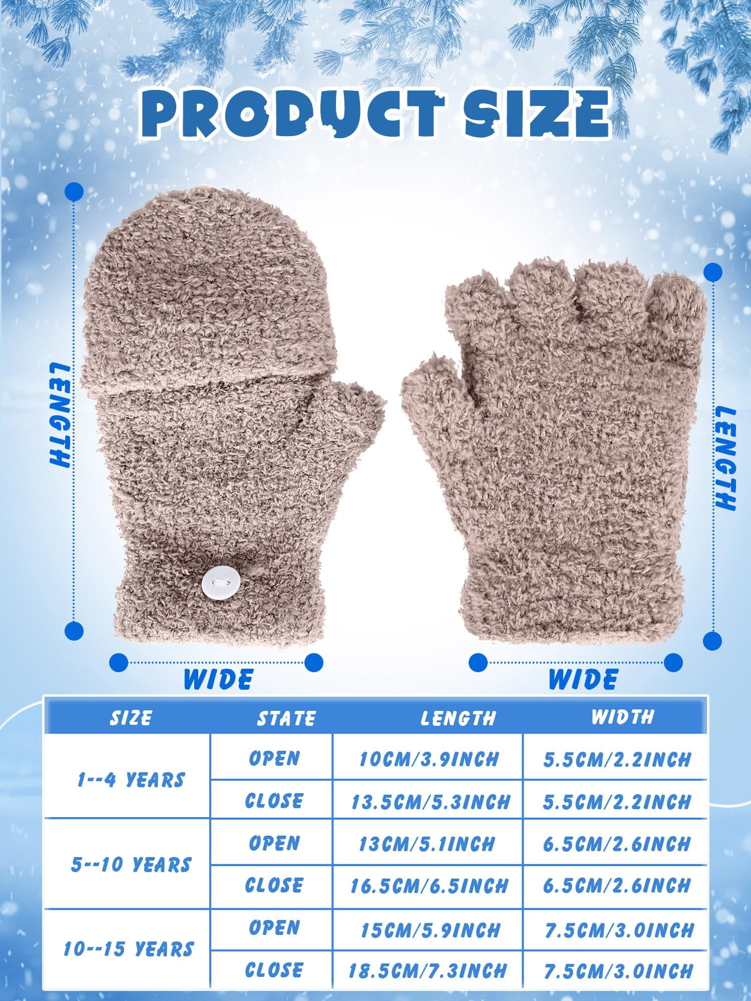 6 Paires de Gants Convertibles en Tricot avec Couverture Mitaines à Rabat d’Hiver pour Enfants