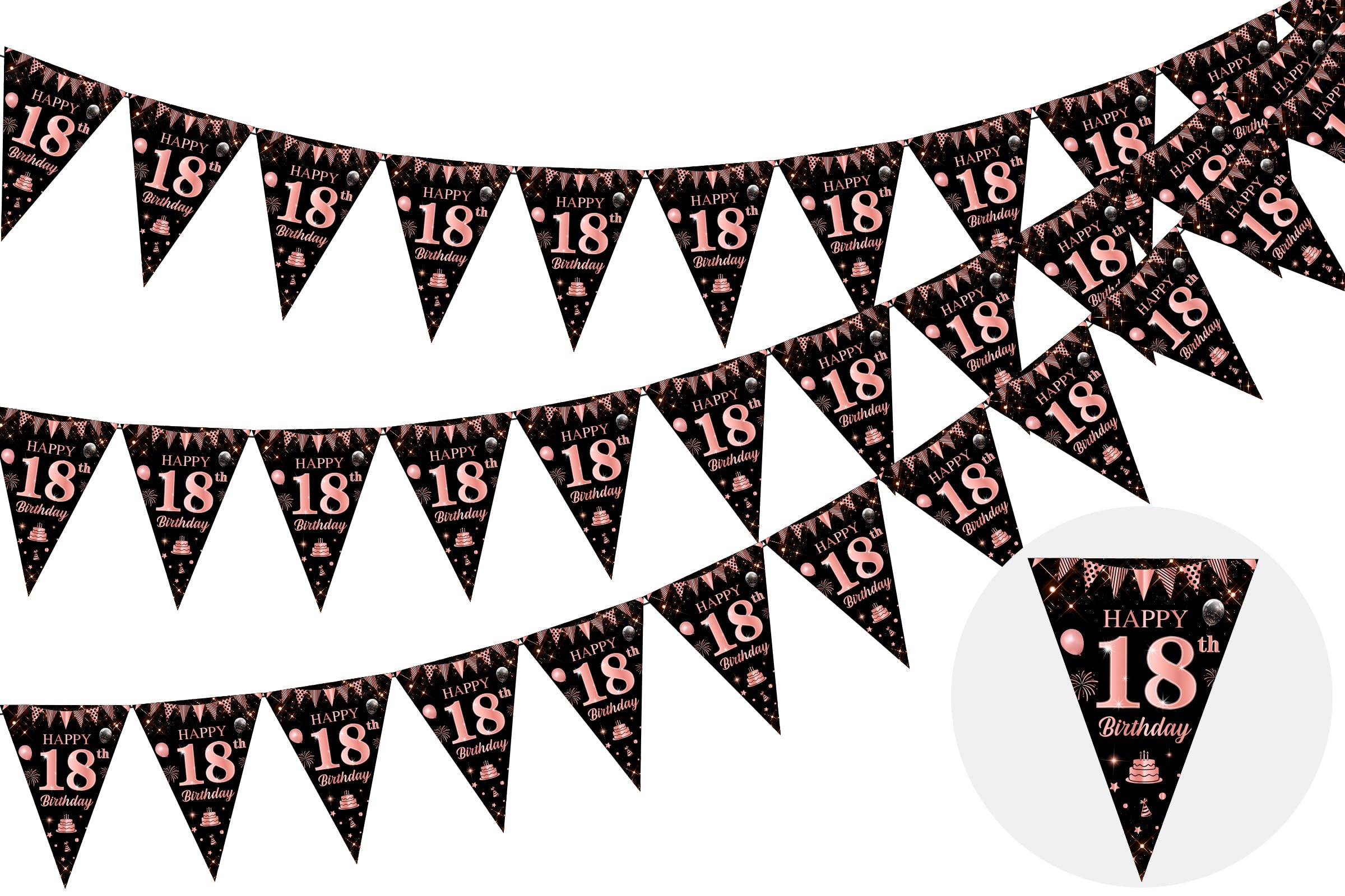 Funmemoir Decorazioni Per 18° Compleanno: Striscioni Triangolari Viola E Nero, 36 Pezzi In Cartone, Con Ago Per Infilare - 5