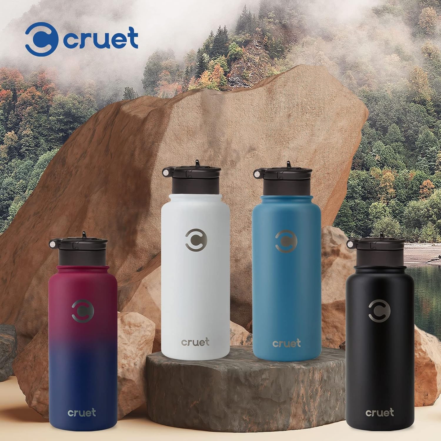 Insulated Stainless Steel Water Bottle 2 Lids & Straw - Keeps Hot & Cold Drinks Perfect - Reusable Bottle for Gym, Hiking & Outdoor