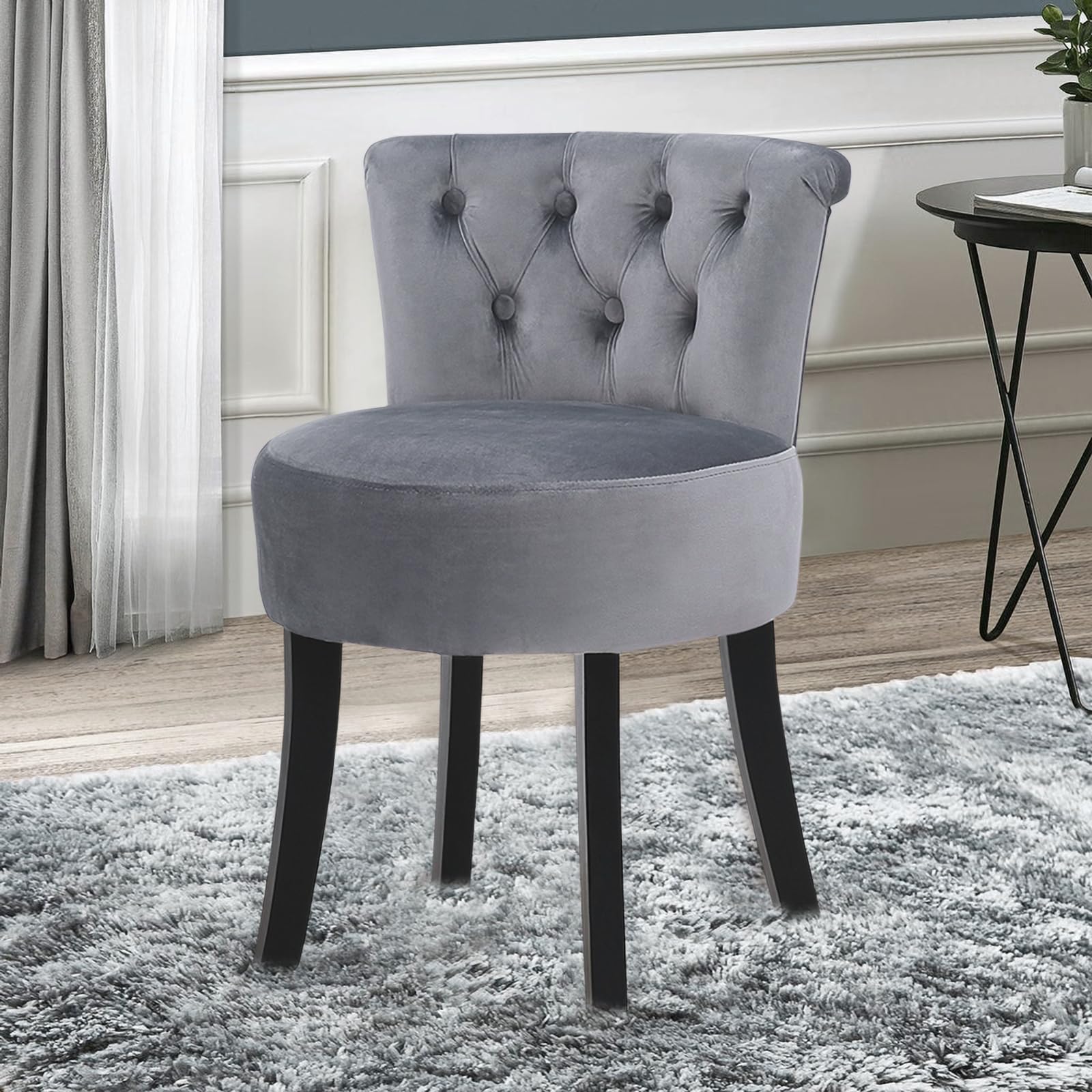 Warmiehomy Vanity Dressing Table Chair with Back and Wooden Legs, Grey