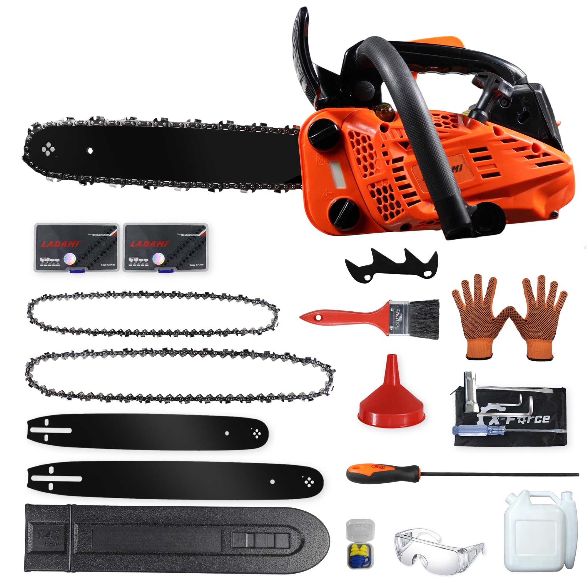 Benzynowa piła łańcuchowa 25CC, 2-suwowa piła łańcuchowa, 12" i 14", 2 łańcuchy, przenośna piła łańcuchowa, wyłącznik bezpieczeństwa. Piła spalinowa do pielęgnacji drzew do sekatorów, cięcia
