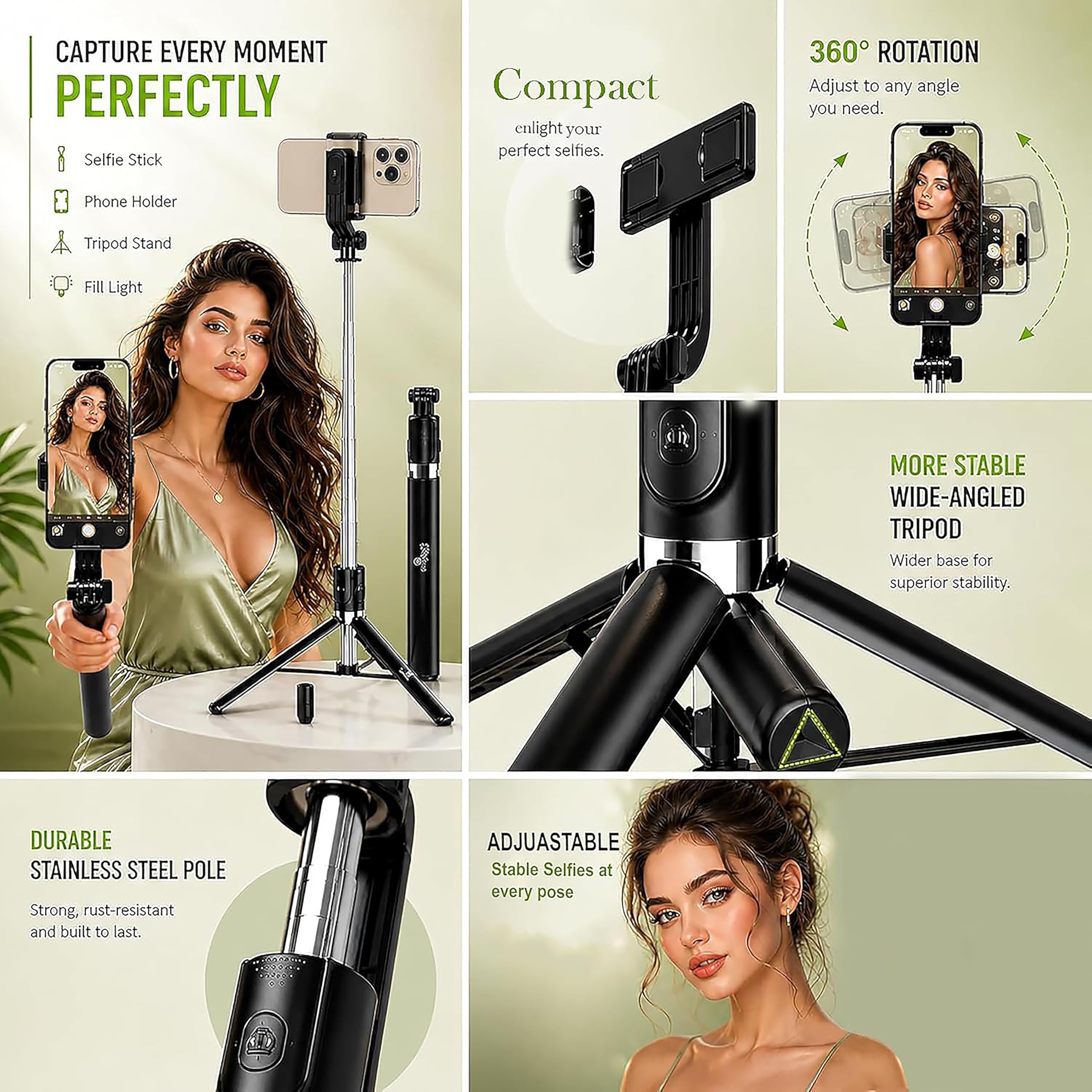 CIRYCASE® Selfie Stick Tripod, 67 inch /170CM Reinforced Tripod for Mobile Phone, Multi-Functional Bluetooth Long Selfie Stick for Travel,Vlogging,Compatible with iPhone and All Smartphones — Amazon image 2