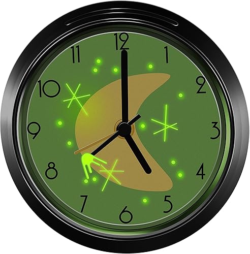 Miniatura 3 de Reloj despertador retro silencioso Sputnik Satellite que brilla en la oscuridad, sin tictac, decoración del espacio exterior, verdeamarillo con