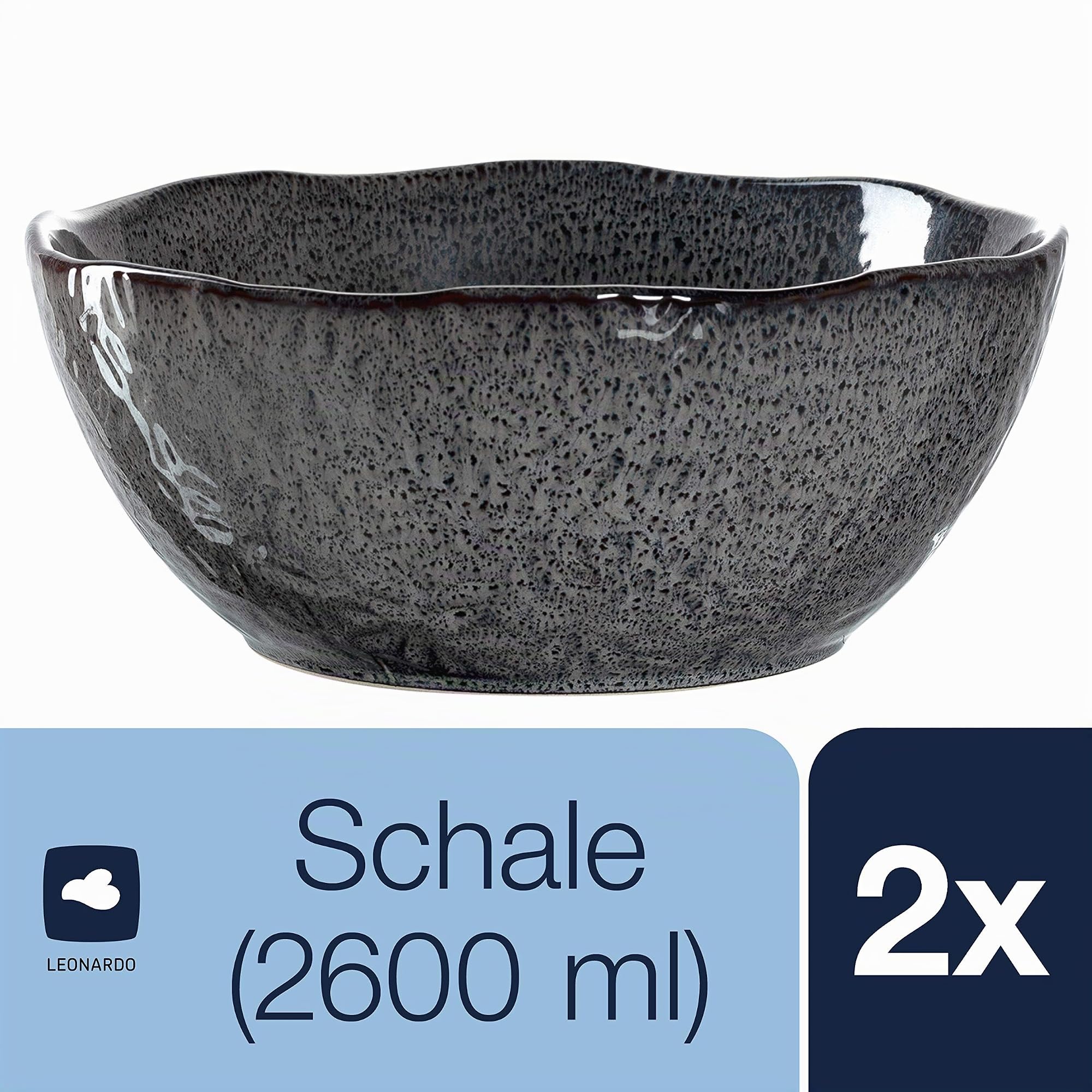 Leonardo Matera Keramik-Schalen, 2-er Set, spülmaschinengeeignete Salat-Schüsseln, 2 runde Schalen aus Steingut, grau, Ø 23,5 cm, 2600 ml, 018584