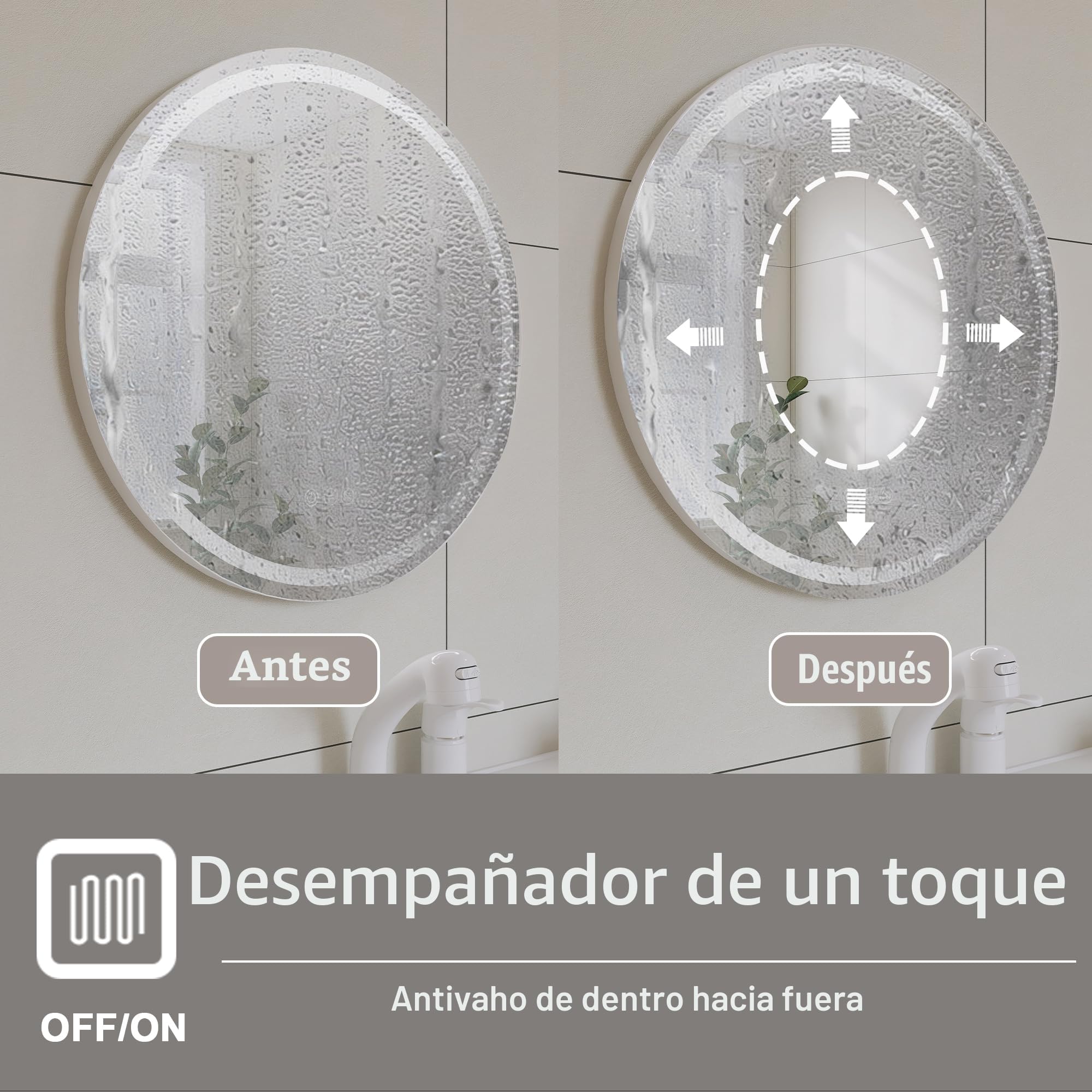 Espejo de Baño LED con Iluminación,Espejo Redondo con Iluminación,Espejo de Pared para Baño,3 Colores de Luz Regulables,Espejo de Baño con Interruptor Táctil y Antivaho,3000K-10000K (60cm)