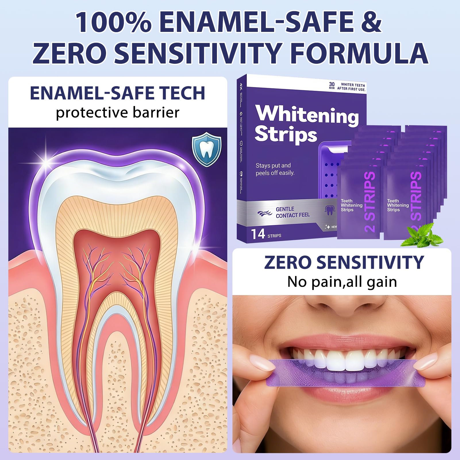 Bandes de Blanchiment des Dents Violettes, Bandes Blanchissantes Dents Violettes, Teeth Whitening Strips, Blanchissantes Doux Des Dents, RéDuire Les Taches Profondes Café/Vin/Soda - 5