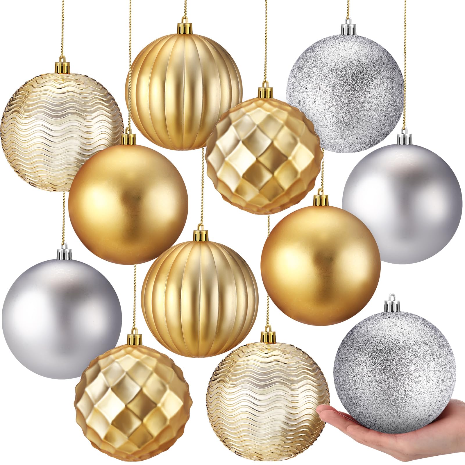 Syhood Juego de 12 adornos de bolas de Navidad de 4 pulgadas, inastillables, bolas de plástico para decoración de árbol de Navidad, bolas colgantes para árbol de Navidad, vacaciones, boda, fiesta