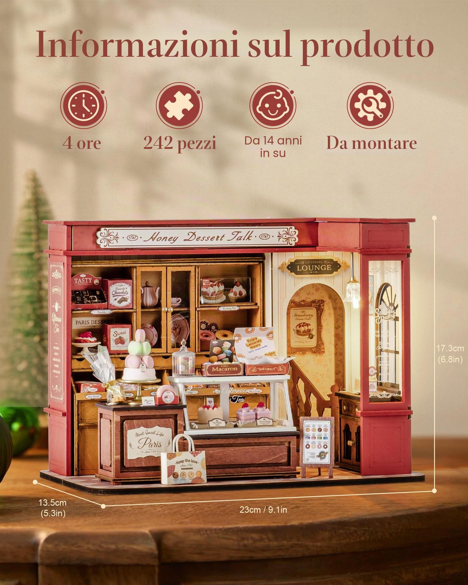 ROBOTIME DIY Miniature House in Legno Negozio di dolciumi, Case in Miniatura da Costruire con LED per Adulti e Bambini, Regalo di Compleanno