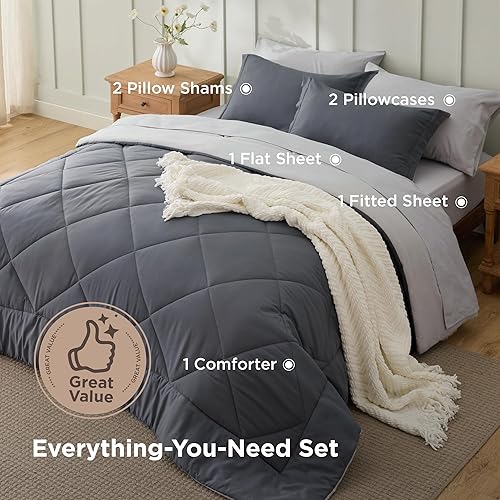 Miniatura 3 de Bedsure Juego de edredón Queen de 7 piezas, ropa de cama reversible gris oscuro, juego de cama tamaño Queen para todas las estaciones, cama en una