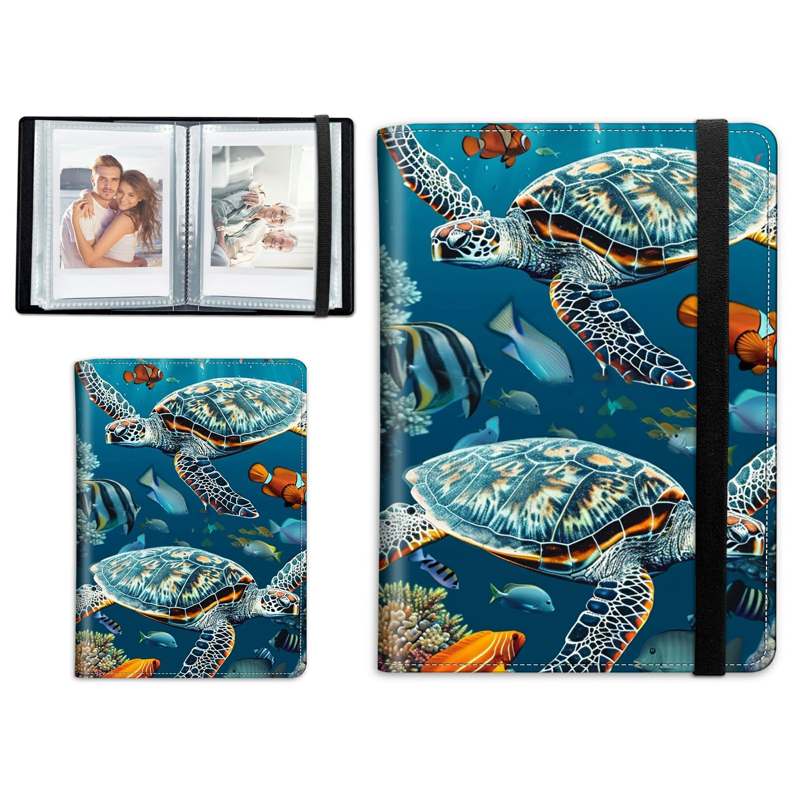 Album photos de 5 x 7,6 cm avec bande élastique motif tortue pour mini photos
