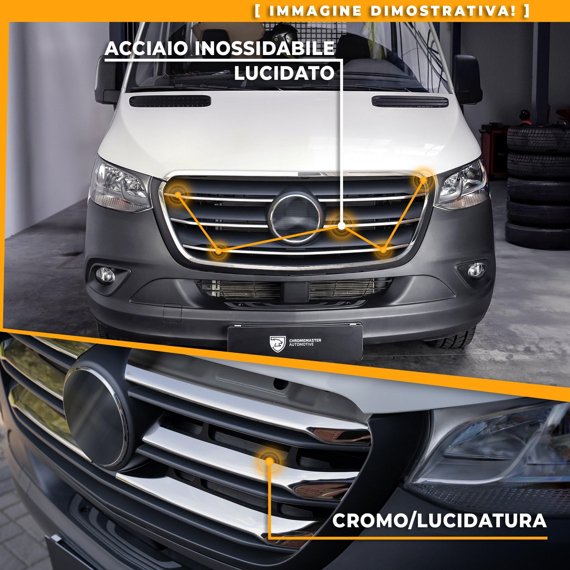 CHROMEMASTER | Compatibile con Mercedes Vito W447 2014-2019 | Profili per Griglia Anteriore; Modanature per Griglia del Radiatore; Acciaio inossidabile Lucidato | Nuovo, Attraente Aspetto dell'Auto