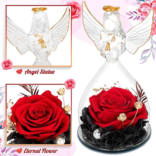 Miniatura 6 de GMAOPHY Regalos de cumpleaños de rosas preservadas para mujeres, mamá, abuela, amiga, rosas rojas reales en figuras de ángel, regalo en aniversario,