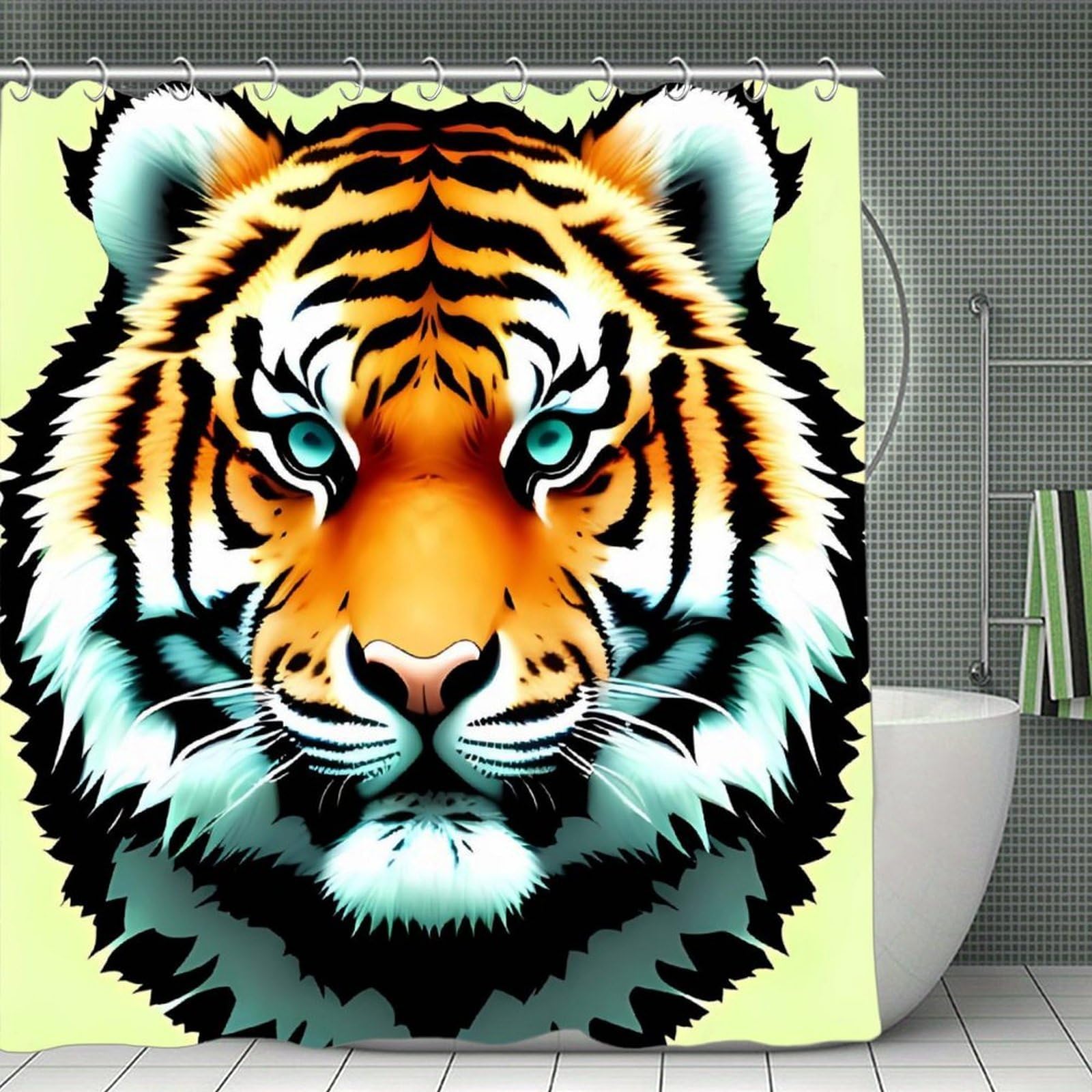 VstaDank Little Fat Tiger Head Shower Curtain Waterproof Bathroom Curtain with Hooks Luxury Weighted Bath Curtains for Bathtubs Showers Room Dividers Decorative Shower Curtains 71x71 in