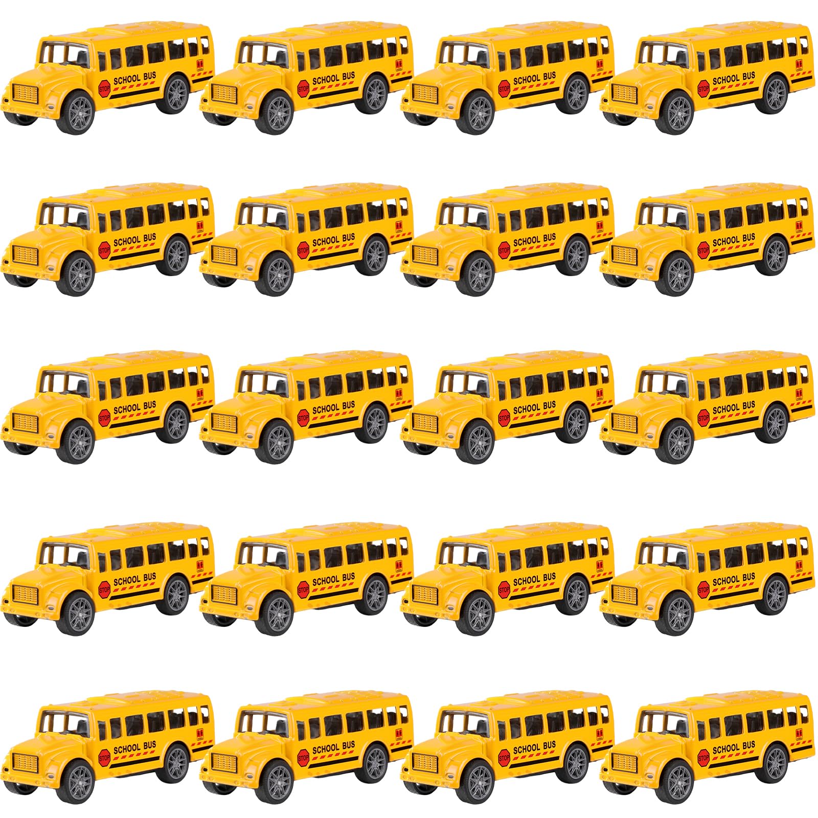 Paquete de 20 juguetes de autobús escolar amarillo de 3.4 pulgadas, vehículos de metal fundido a presión para niños, niñas, niños pequeños
