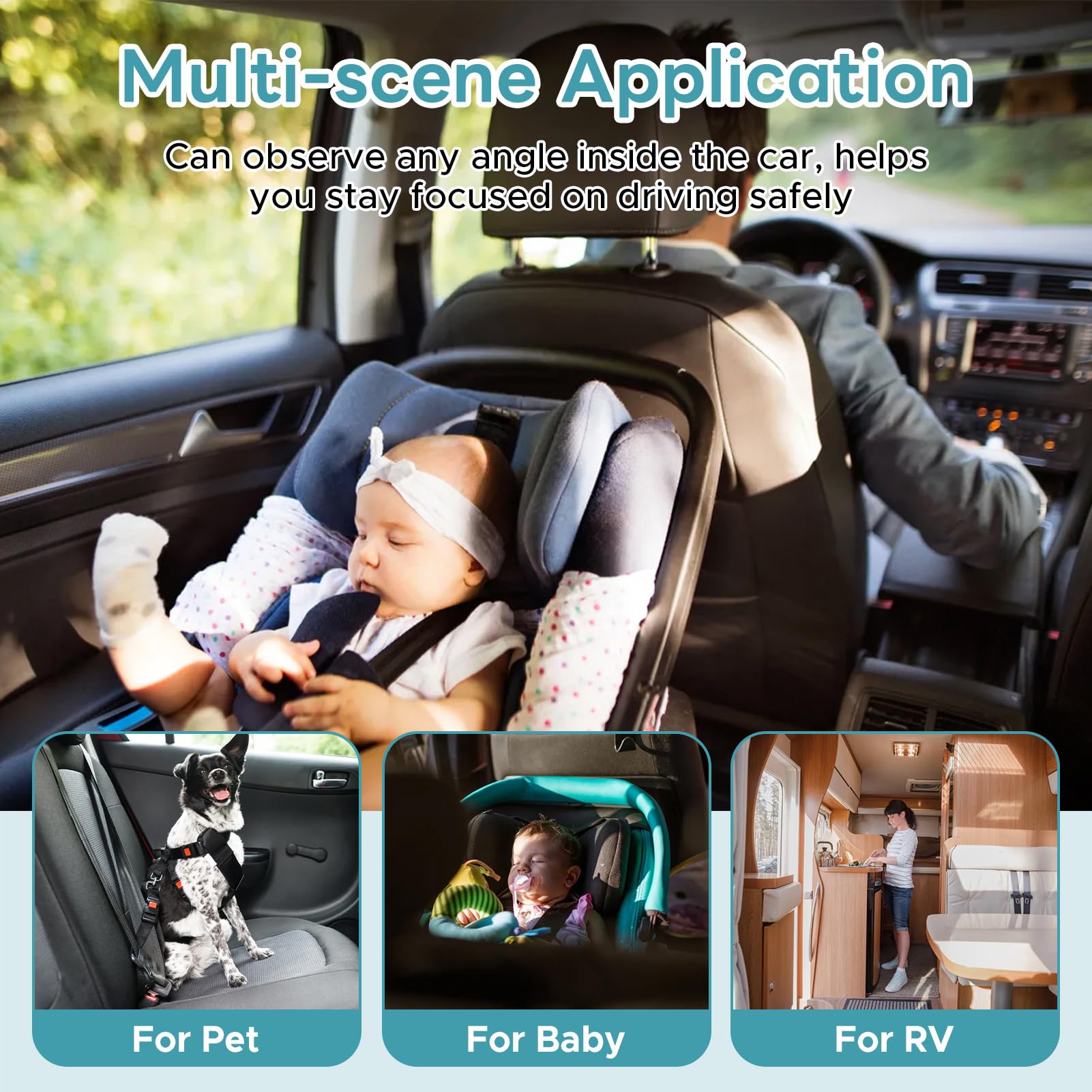 Aramox Cámara para Automóvil de bebé de 4.3 ", Espejo para Automóvil de bebé Gran Angular Orientado hacia Atrás con Alimentación USB con Visión Nocturna Mejorada y Rotación de 360