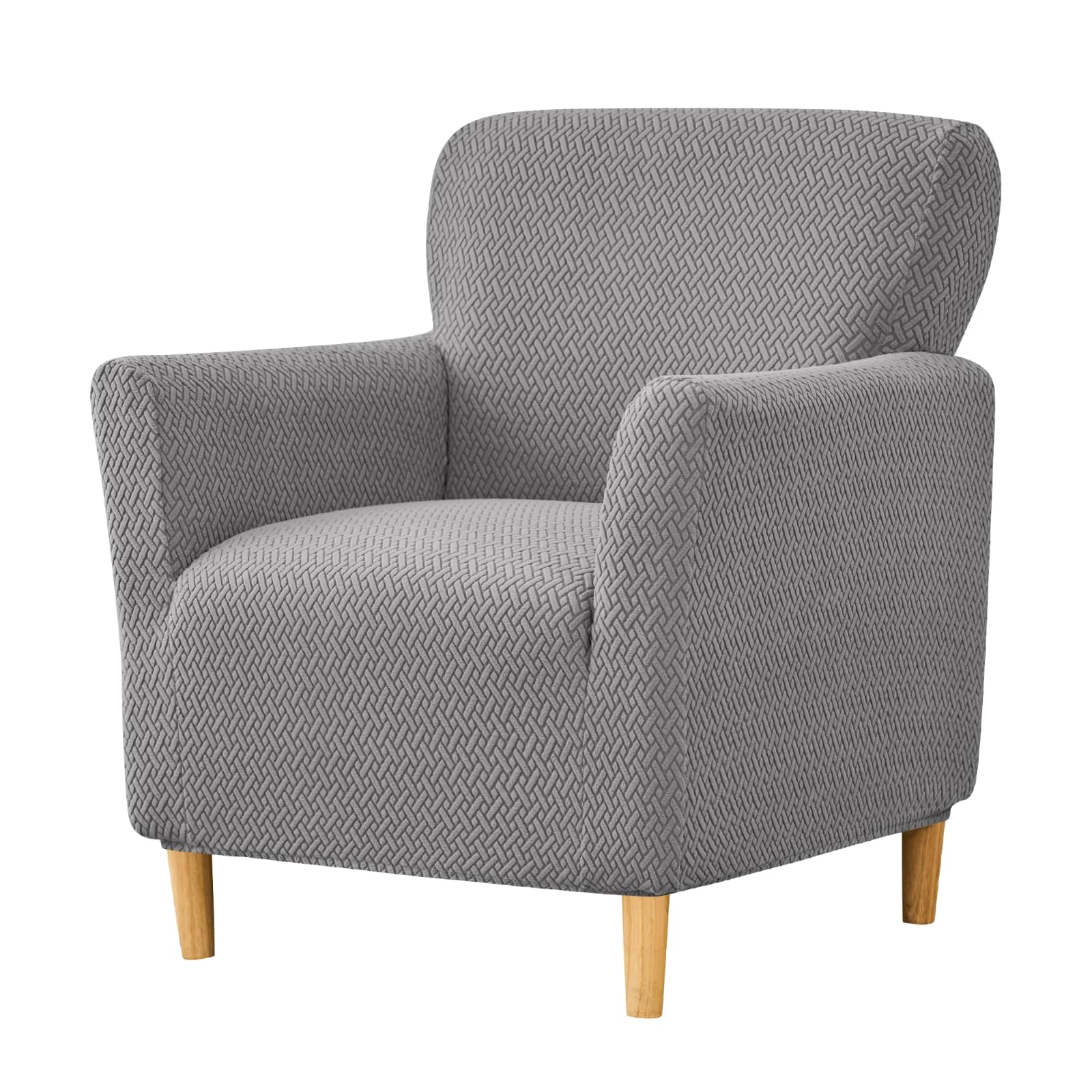 NILUOH Banquet Armchair Slipcover 1-Piece Stretch Chair Covers with Arms Jacquard Soft Accent Chair Cover Anti-Slip Arm Chair Covers Washable Chair Slipcovers for Living Room, Light Gray