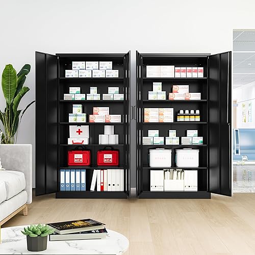 Miniatura 7 de LISSIMO Armario de almacenamiento de metal con cerradura, gabinete de almacenamiento de 72 pulgadas de alto con puertas y estantes ajustables,