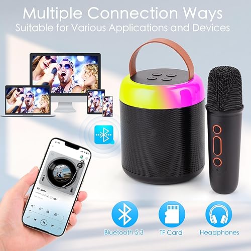 Miniatura 6 de Máquina de karaoke para niños, altavoz Bluetooth portátil con micrófono inalámbrico, rellenos de calcetines de Navidad, regalos de cumpleaños para