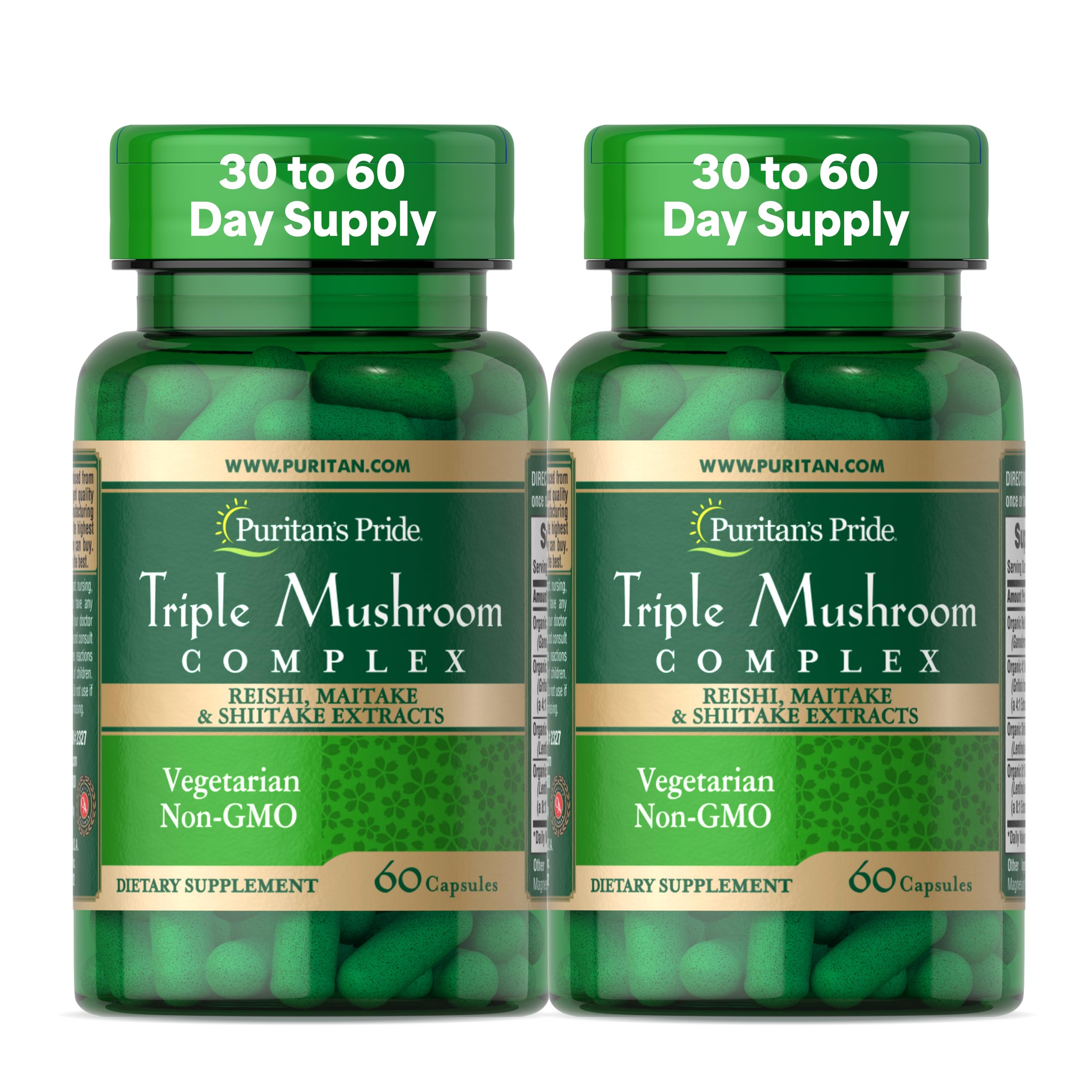 Puritan's Pride Triple Mushroom Complex, Reishi, Maitake & Shiitake Extracts, Organic Mushroom Extracts, 60 Vegetarian Cpasules
