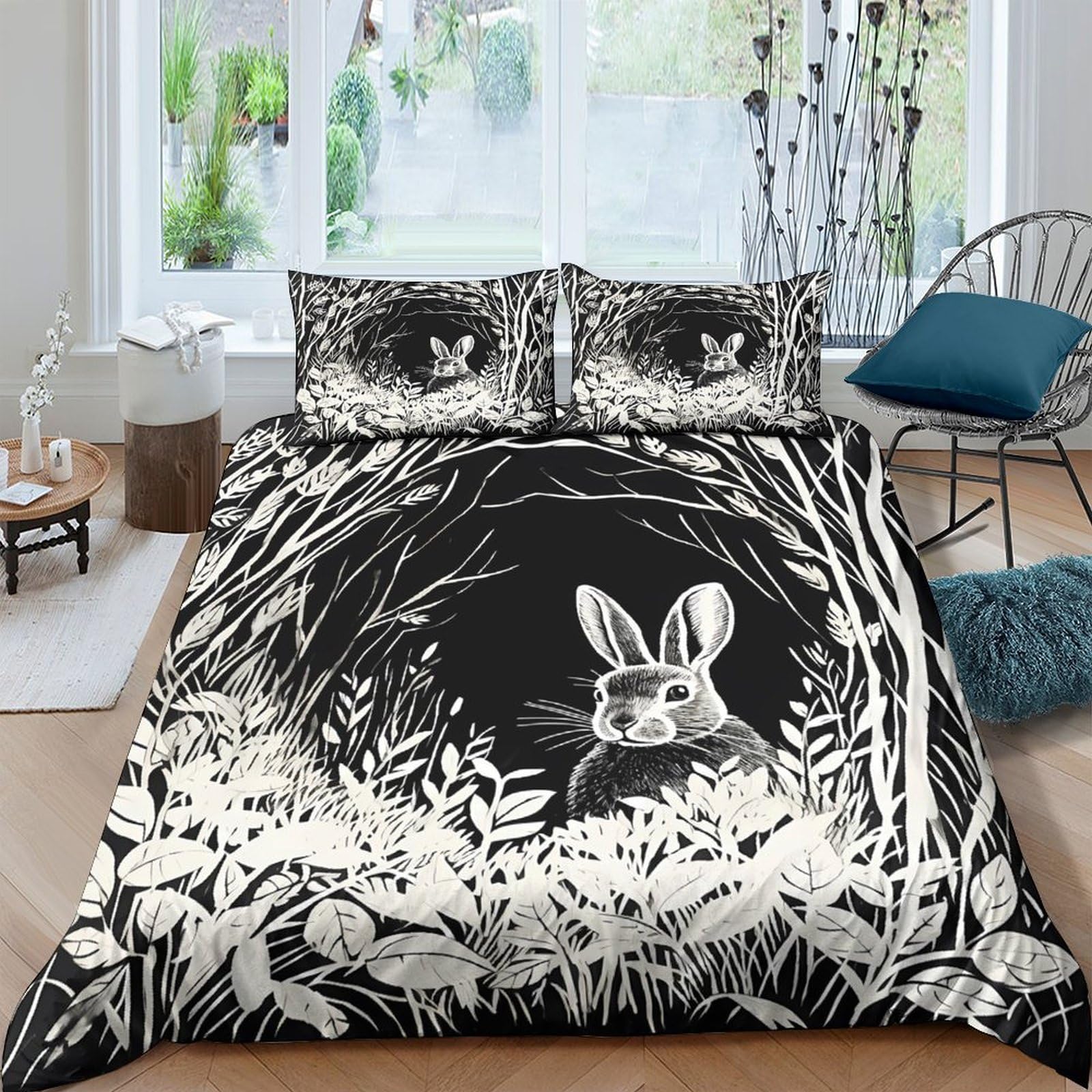 Ctjqhvkz Style-3 3D Printed Black Forest Rabbit Fitted Sheet Microfiber Soft Non-Slip Woodland Bed Cover For Bedroom Guest Room Decor Single（135X200cm）