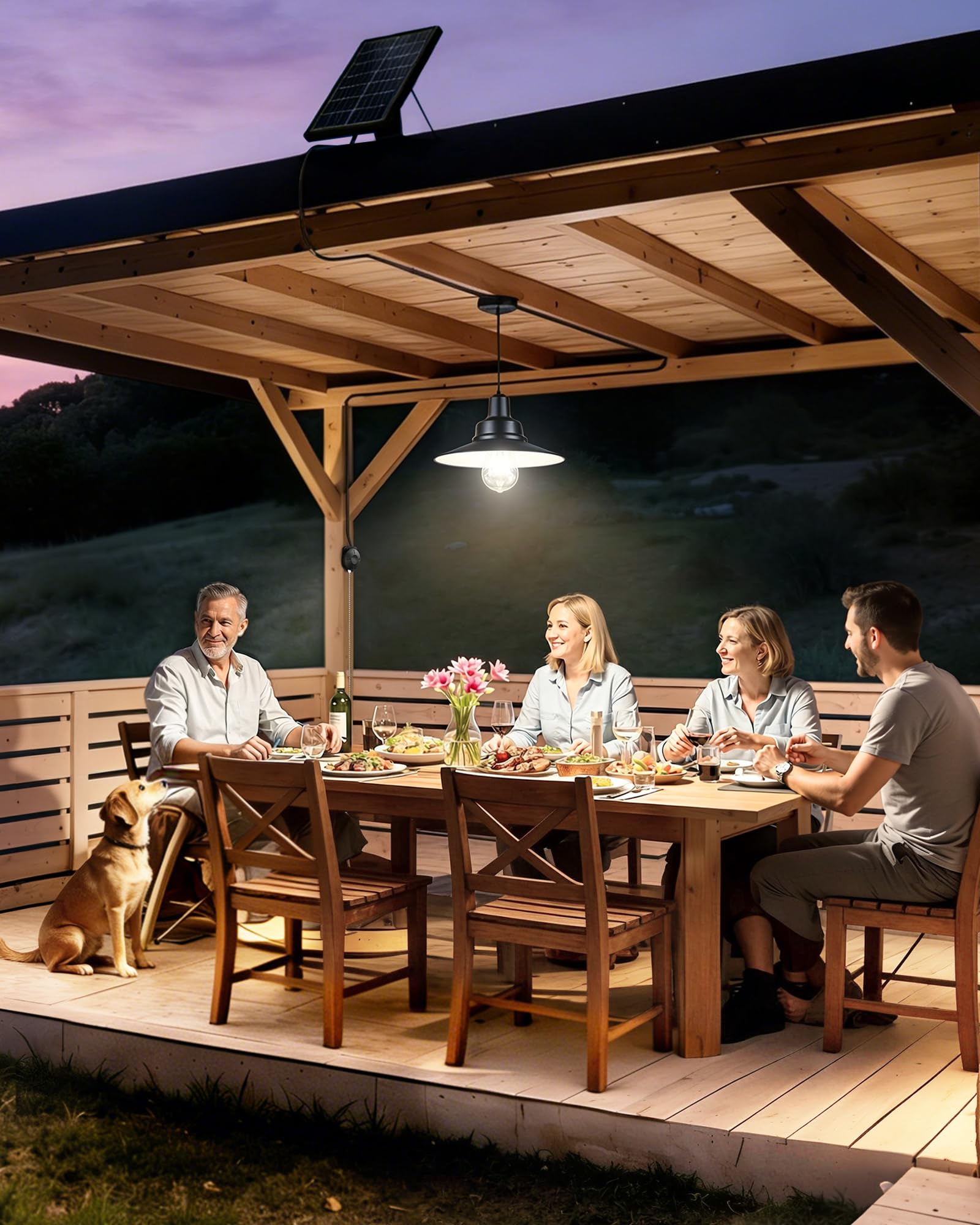 Lampada Solare da Esterno ed Interni, Semplice Interruttore a Catenella, Luci Solari da Esterno Impermeabile IP65, Adatta per Soggiorno, Gazebo, Garage