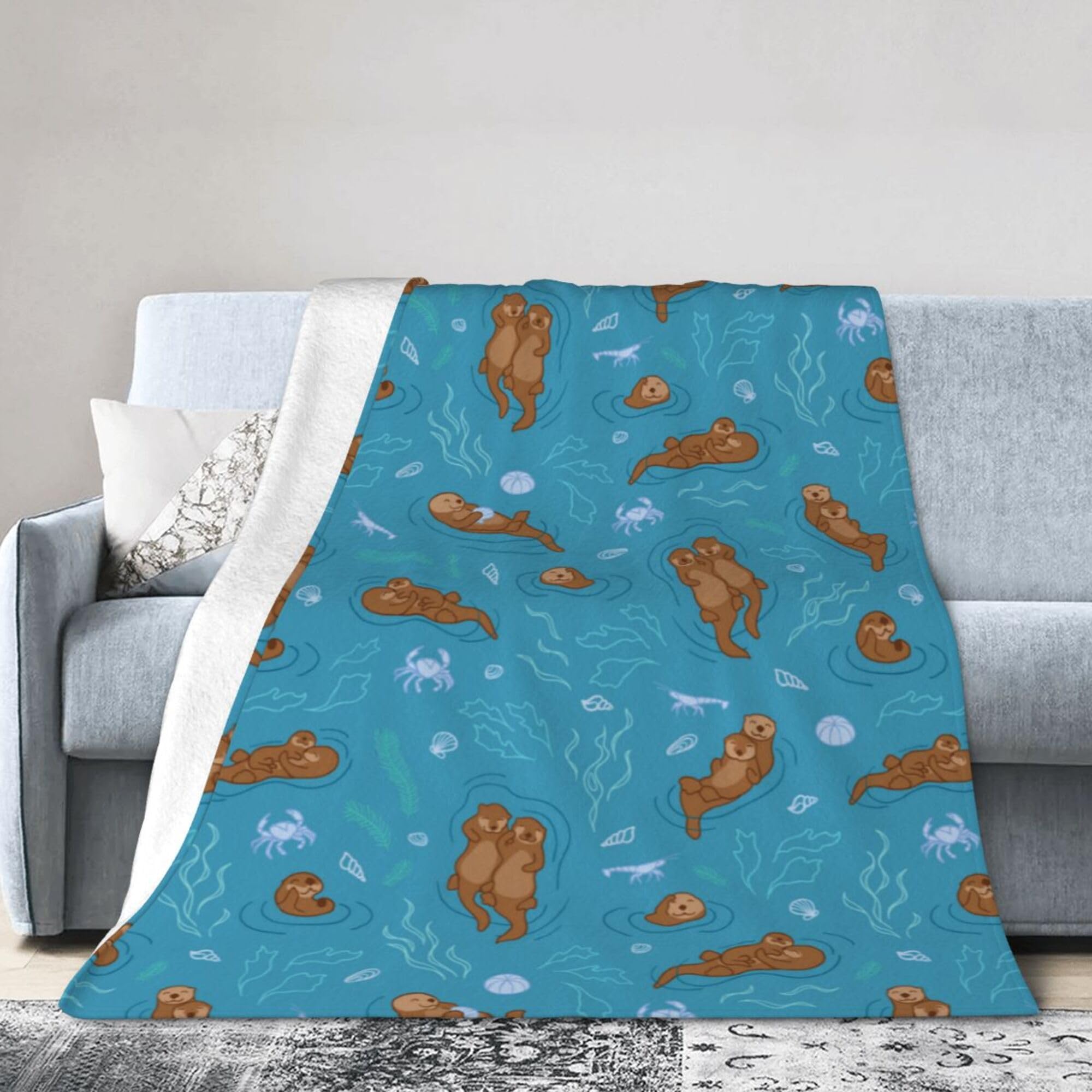 Xinvast Sea Otter Blanket Animal Throw Blanket Super Soft Flannel Fleece Throw Blanket Lightweight Plush Fuzzy Bed Blanket for Couch 50"X60"
