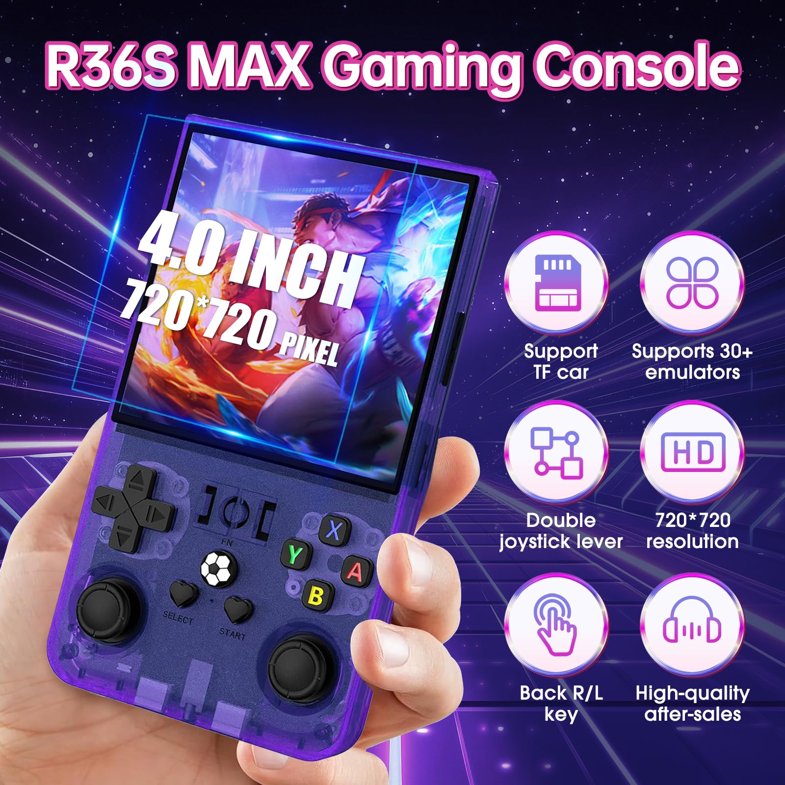 Febotak R36MAX Retro-Handheld-Spielkonsole.4.Zoll-lPS-Display,128 GB Speicher, 25.000 Spiele,Linux-System,4000-mAh-Akku. Mini-Arcade- Konsole