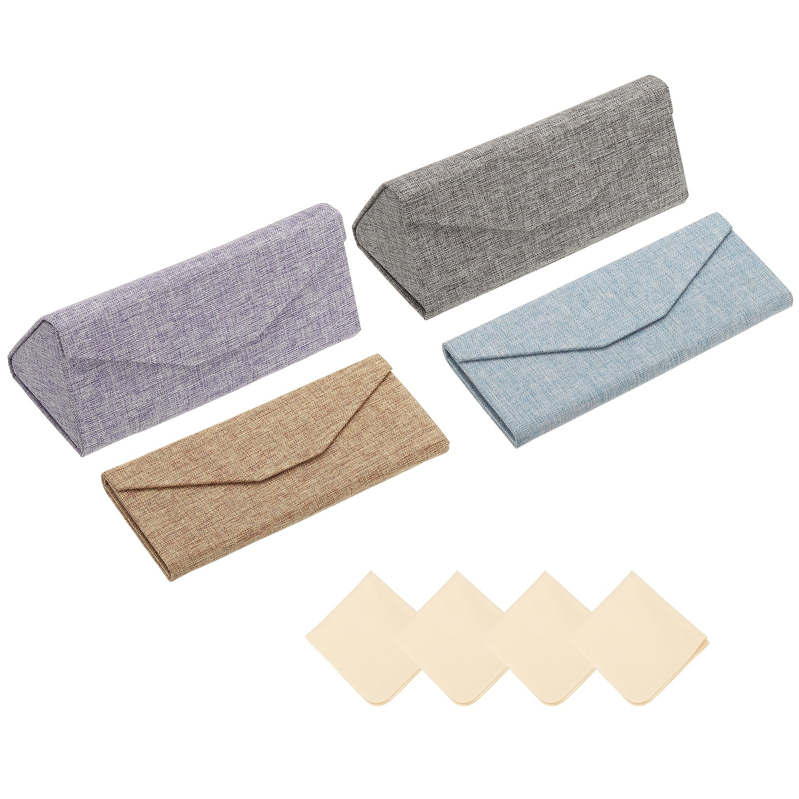 PATIKIL Foldable Glasses Case, 4 Pcs Triangle Magnetic Sunglasses Organizer Case PU Leather Hard Eyeglass Case with Eyeglass Cloth for Women Man
