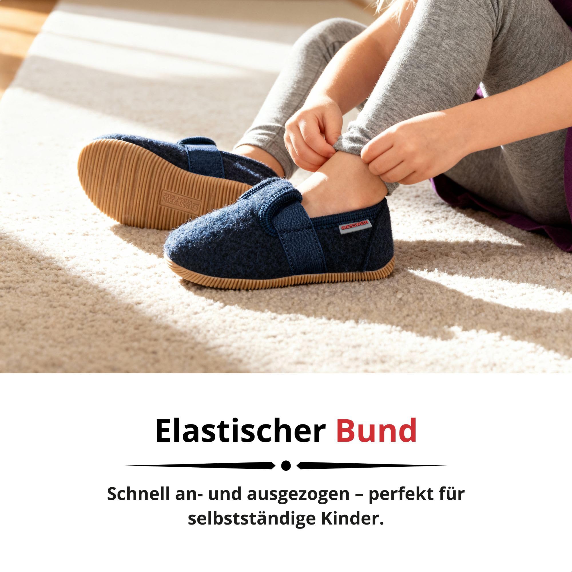 Giesswein Pantoufles Weidach - Chaussons en Feutre Chauds pour Filles et garçons, Chaussons antidérapants à lanière élastique