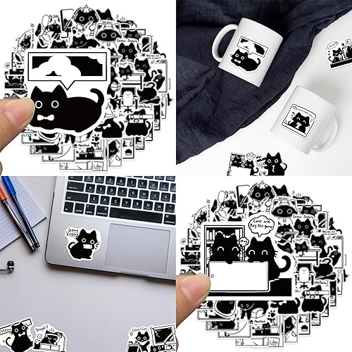 Miniatura 5 de Meme - Calcomanías de gato negro, 50 unidades, lindas calcomanías estéticas para botellas de agua, para niños, niñas, adolescentes, divertidas
