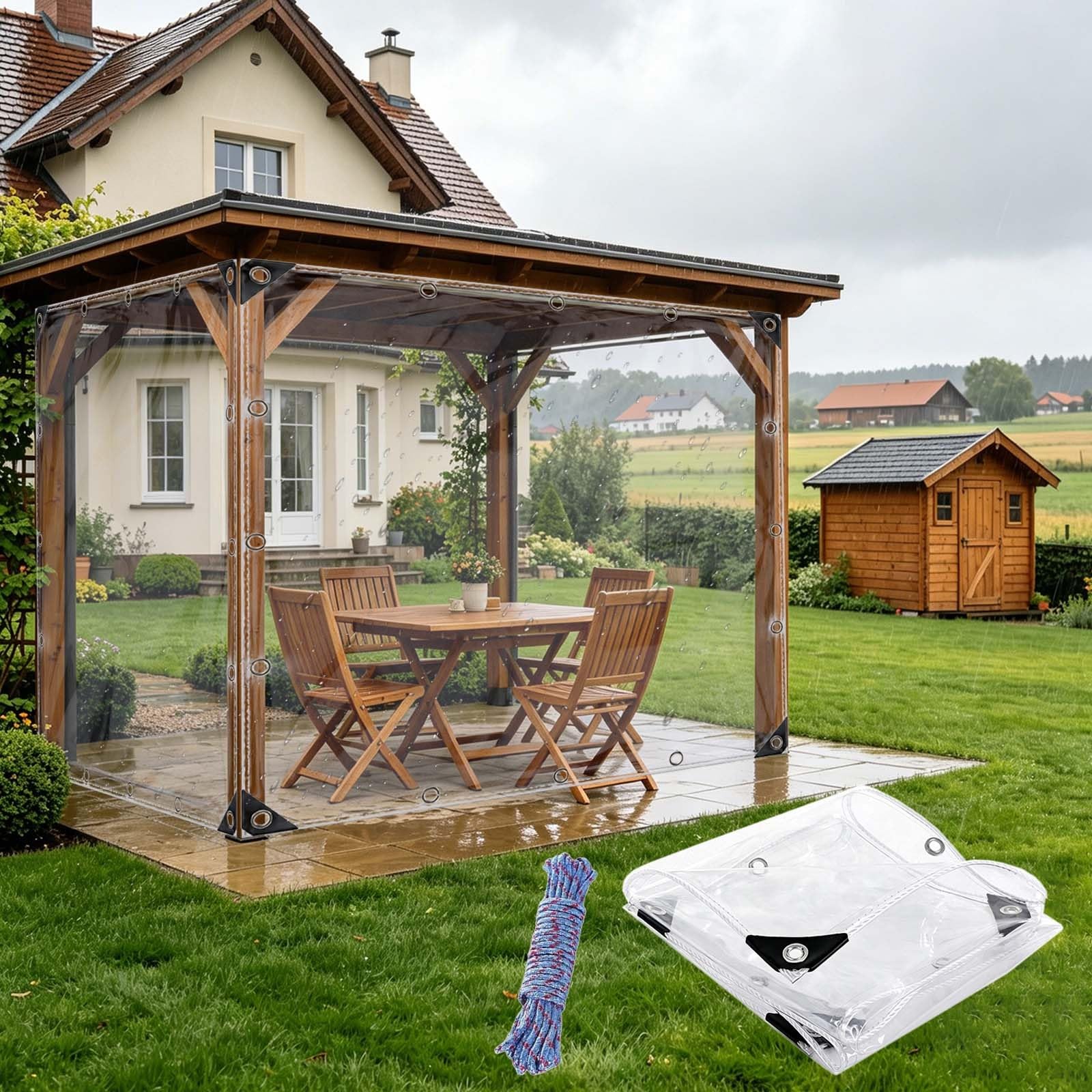 Clear Heavy Duty Tarpaulin 165 x 225 cm Reinforced Edge, Tear Resistant, with Rope Transparent Tarpaulin Waterproof Heavy Duty, Clear Tarp for Greenhouse Or Barn, transparent