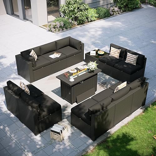 Miniatura 15 de Aoxun Juego de muebles de patio, 7 piezas de sofás seccionales para exteriores con cubierta Waterprool, muebles de mimbre para exteriores, juego de