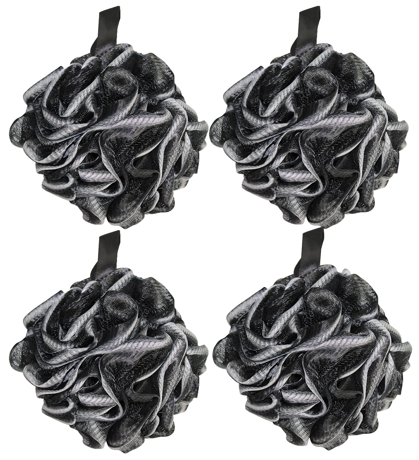 Body Buffer, Puff, Exfoliating Bath & Shower Body Pouf, Scrunchie, Body Scrubber Black & White 60g 4 Pack