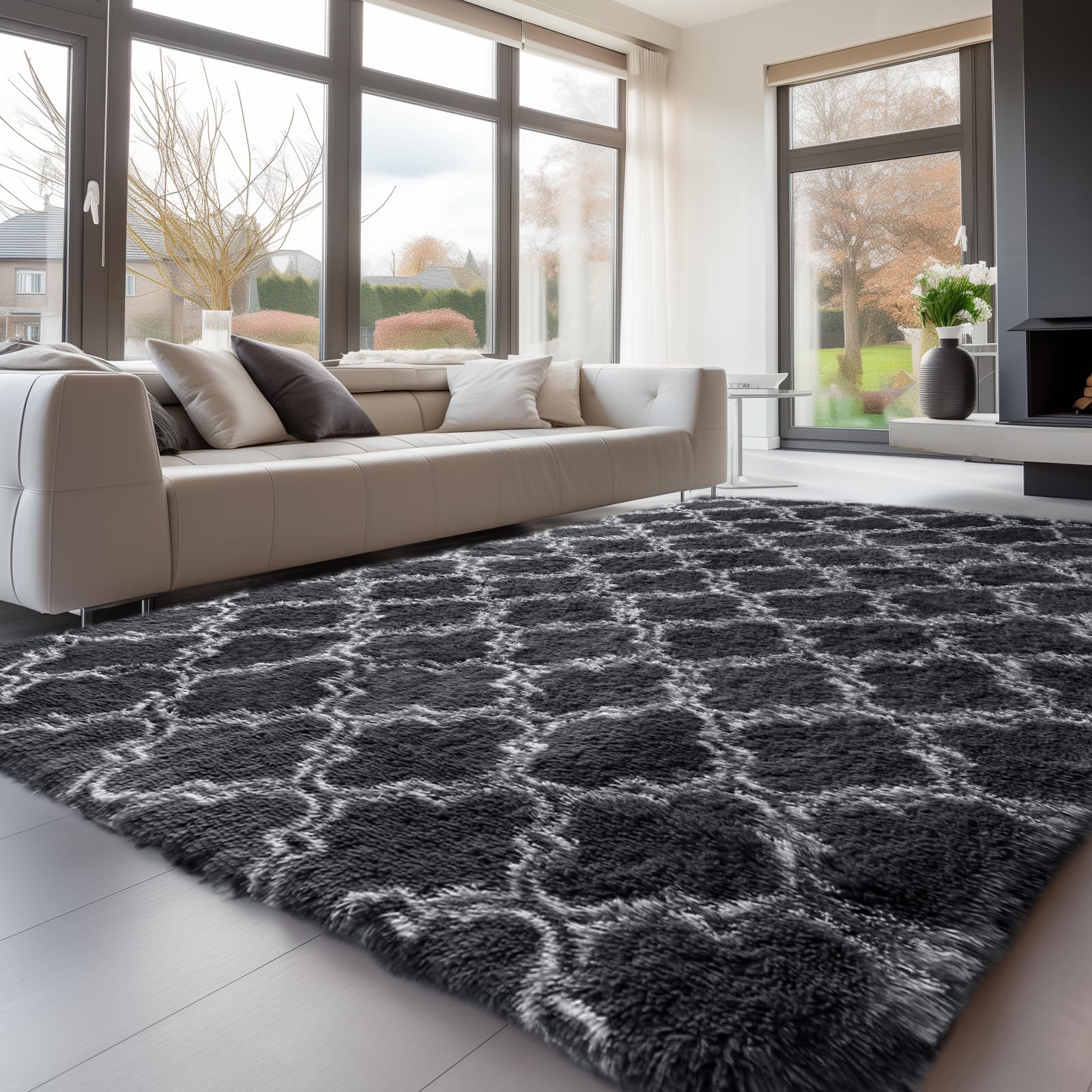 Sour Lemon Rugs Living Room 200x300cm, Grey Area Rugs for Bedroom, Washable Anti Slip Extra Large Shaggy Soft Rug Fluffy Modern Floor Carpets Mat Beside Carpet for Kids Living RoomSour Lemon Rugs Living Room 200x300cm, Grey A…
