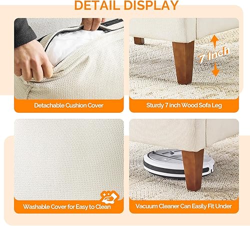 Miniatura 7 de VINGLI Mid-Century Modern Accent Chairs Set of 2, Beige Upholstered Armchair Comfy Sofa Chairs Reading Chair High Back for Living Room Bedroom