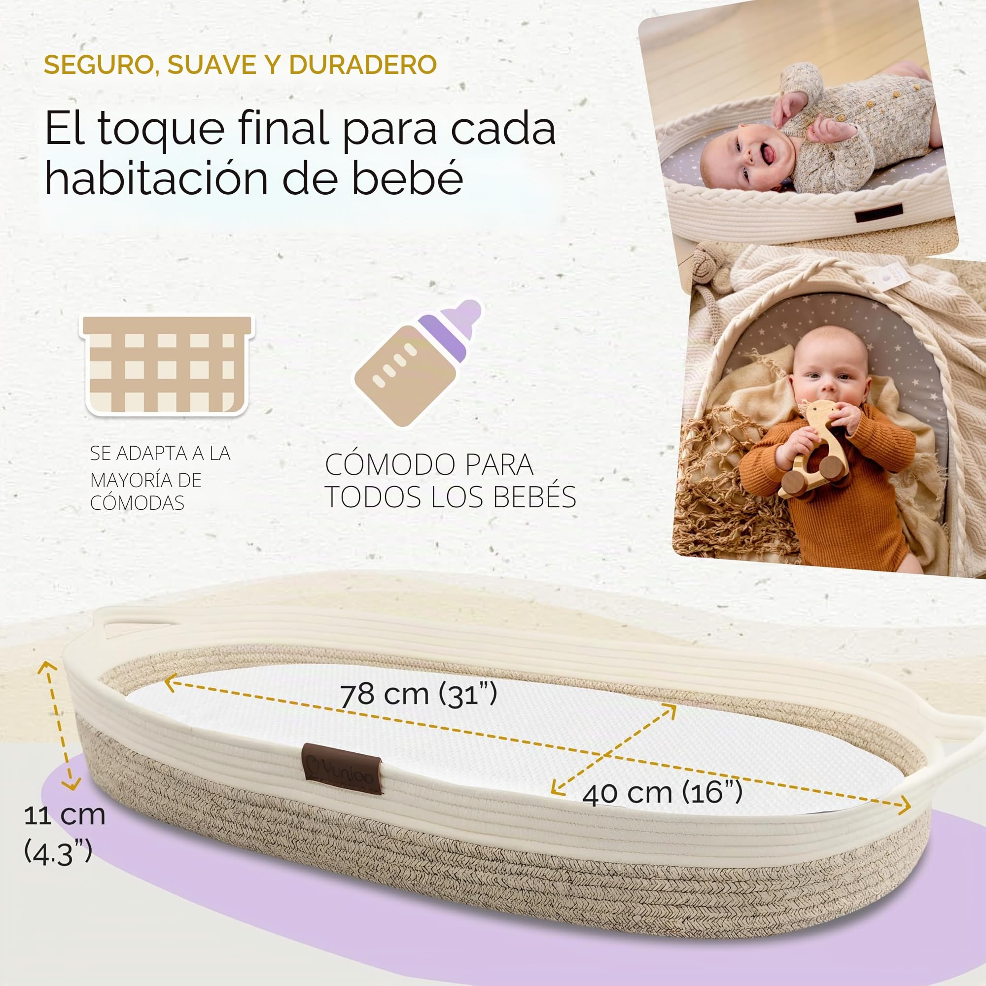 Yunioo Canasta Cambiadora con Almohadilla Suave para Bebé, Colchón Repelente al Agua Cambiador de Pañales de Viaje para Cambiador de Mesa