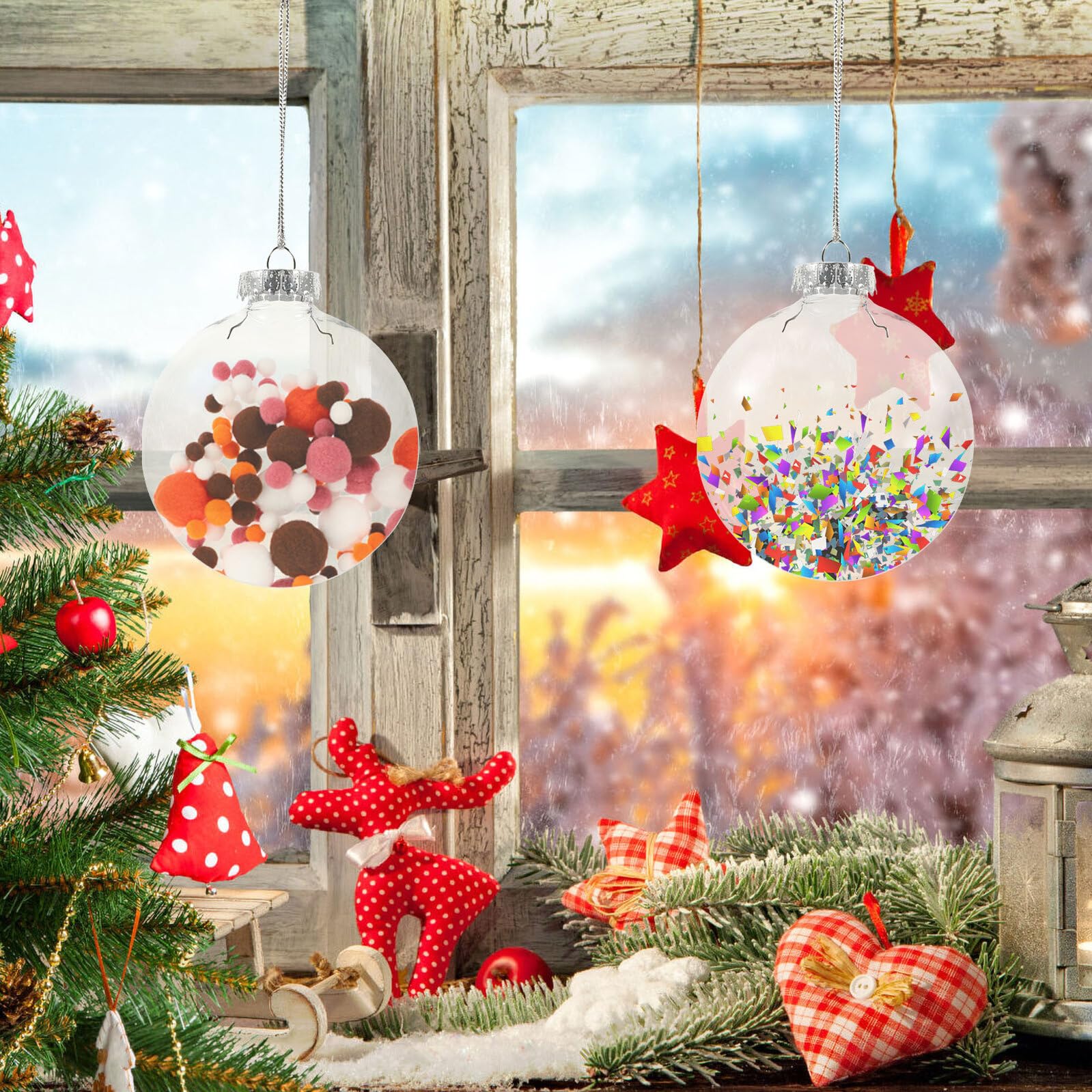 Gatuida 6 Pièces Boules de Noël Transparentes à Remplir Décorations Suspendues DIY Boules Creuses Larges pour Sapin de Noël Intérieur et Fête
